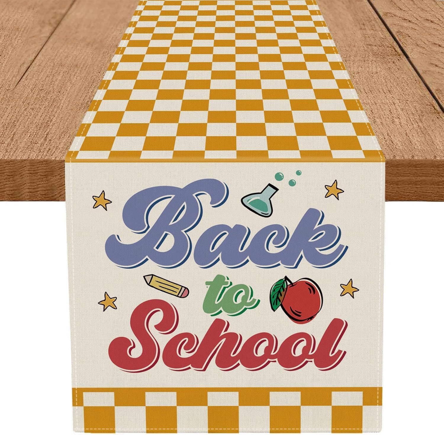 Back to School Table Runner Books Pencil Bufflo Plaid Table Runners Students First Day of School Classroom Kitchen Dining Table Room Decorations 13x60 Inch