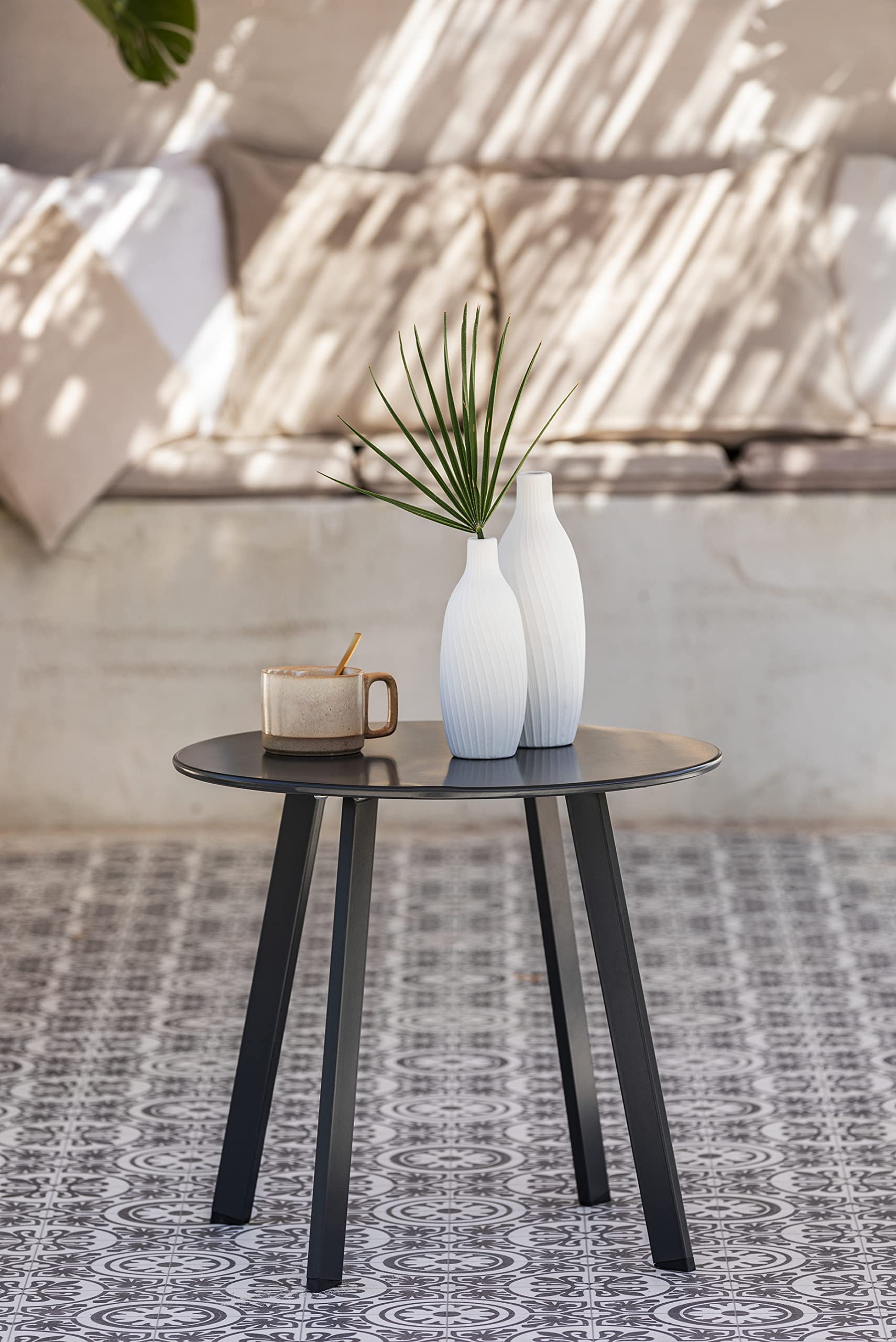 Dehner Tavolino Lian, circa 50 cm, altezza circa 45 cm, acciaio verniciato a polvere, grigio