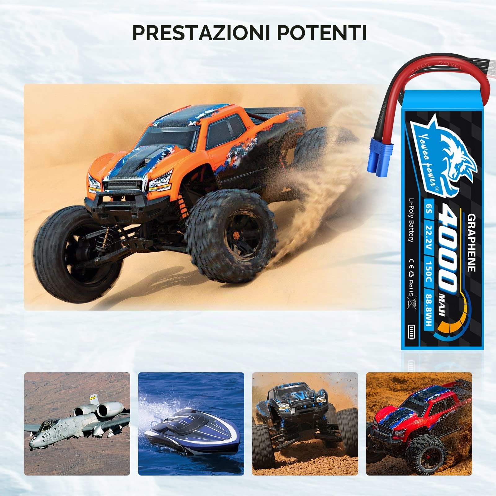 Yowoo 2 pezzi 6S lipo Batteria 22,2V 150C 4000mAh RC Batteria Grafene con Connectore EC5 Spina per RC FPV Racing UAV Drone Evader BX Veicolo Auto LKW Truggy Nave Modells RC Hobby