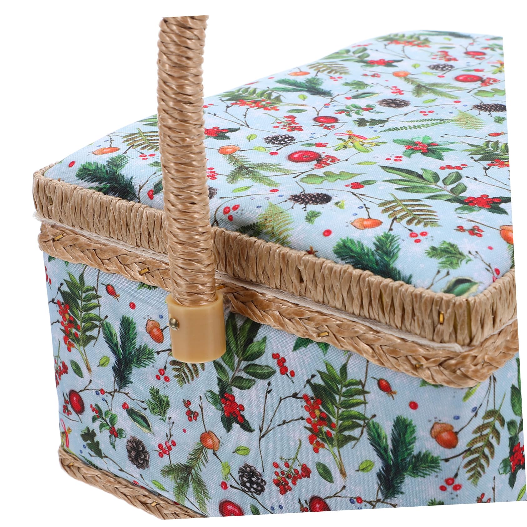 Cesta de Costura Portátil Grande con Asa Diseño Europeo Navideño Organizador de Tela para Bordado y Herramientas Caja de Almacenamiento para Manualidades