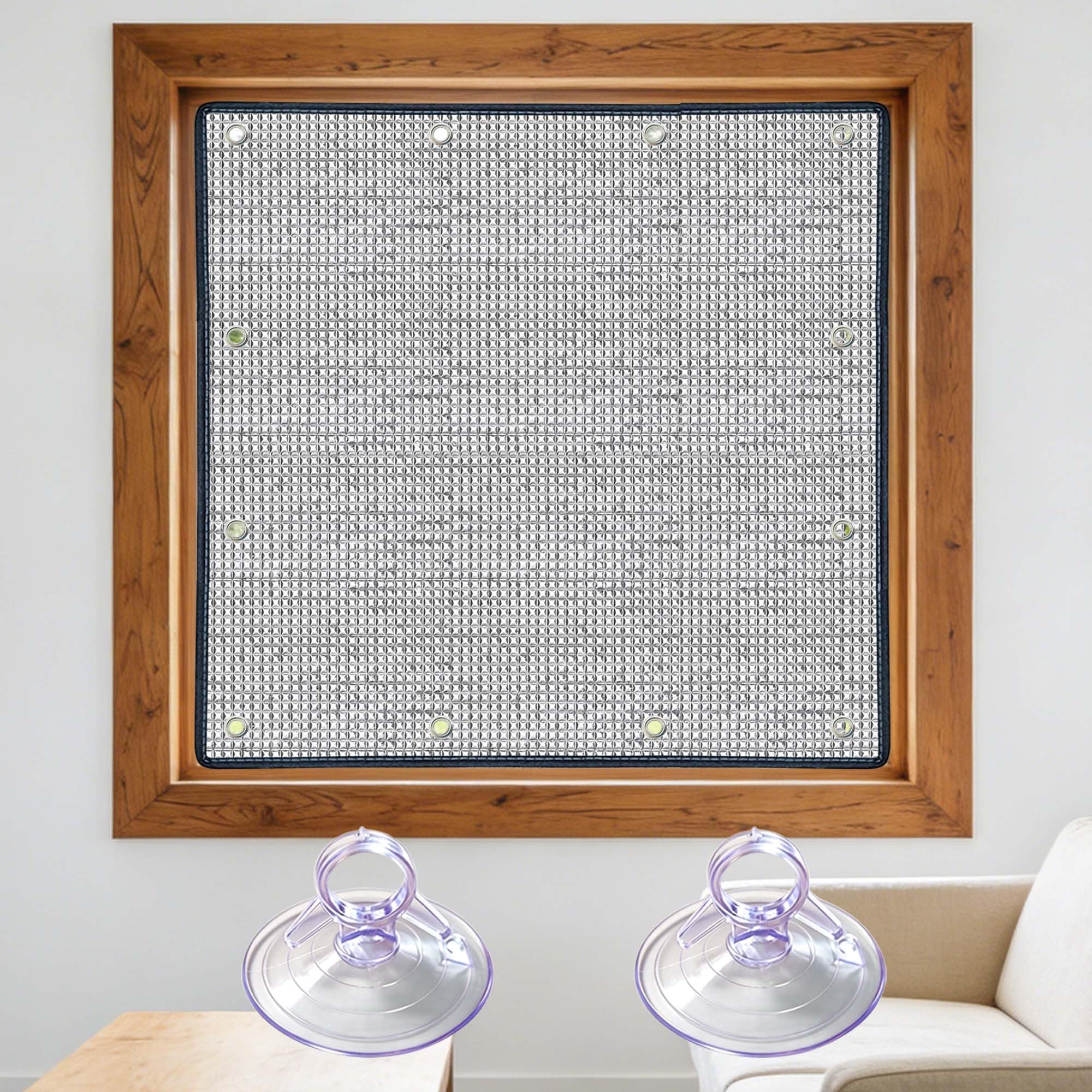 Reflektierende Fensterfolie mit Saugnapf 114 x 65 cm Hitzeschutz UV Schutz Dämmfolie Ohne Bohren für Fenster Dachfenster Garage, Silber