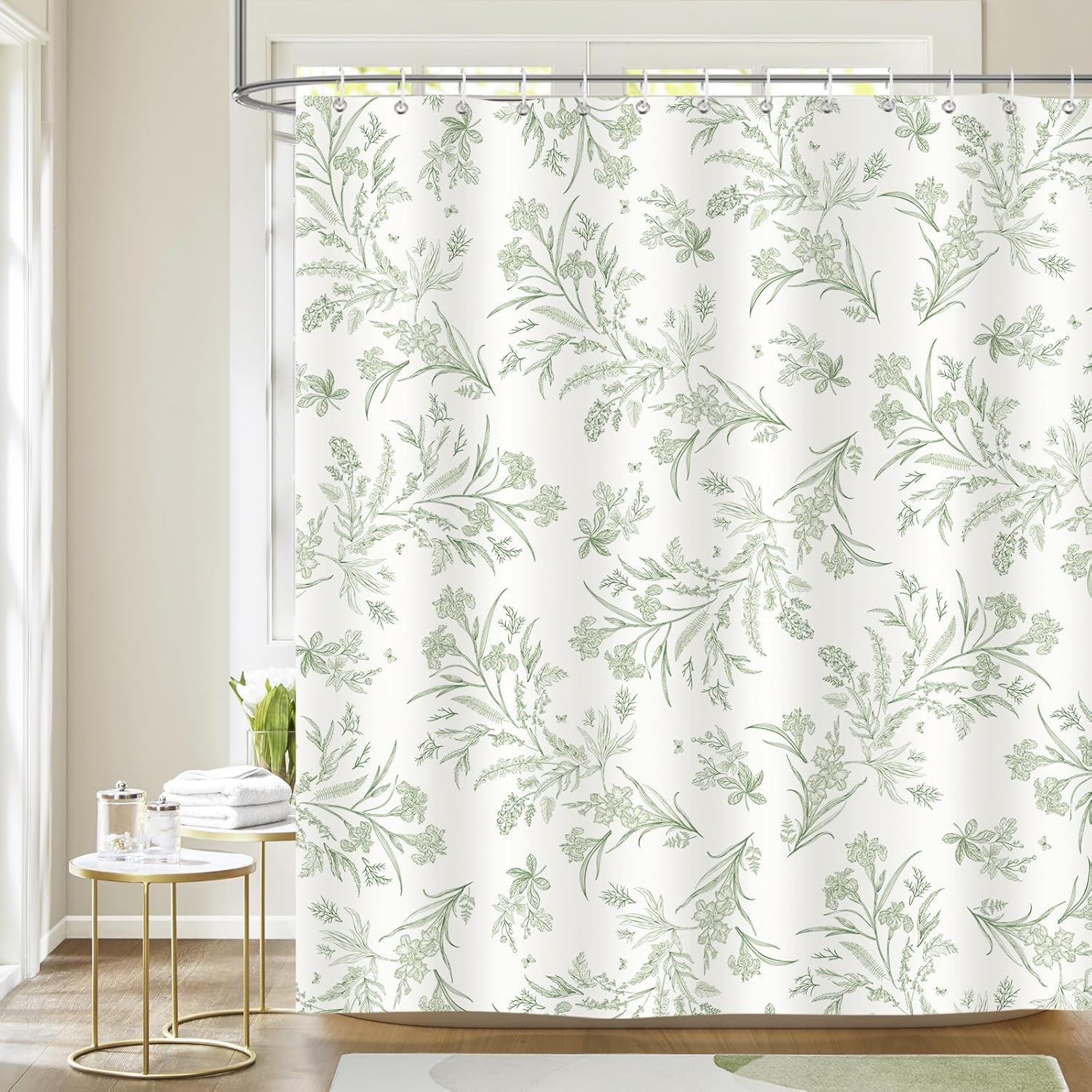 Dazzlewall Sage Green Shower Curtain for Bathroom Mould & Mildew Resistant