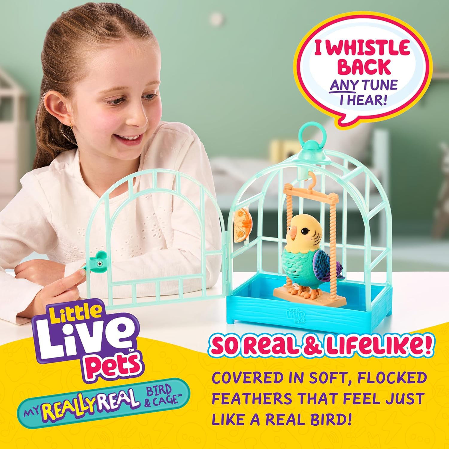 Little Live Pets My Really Real Talking Bird Toy & Cage - Indie, Interactive Voice Repeating Toy, 20  Sounds & Reactions, Talking Toys for Kids 5-7
