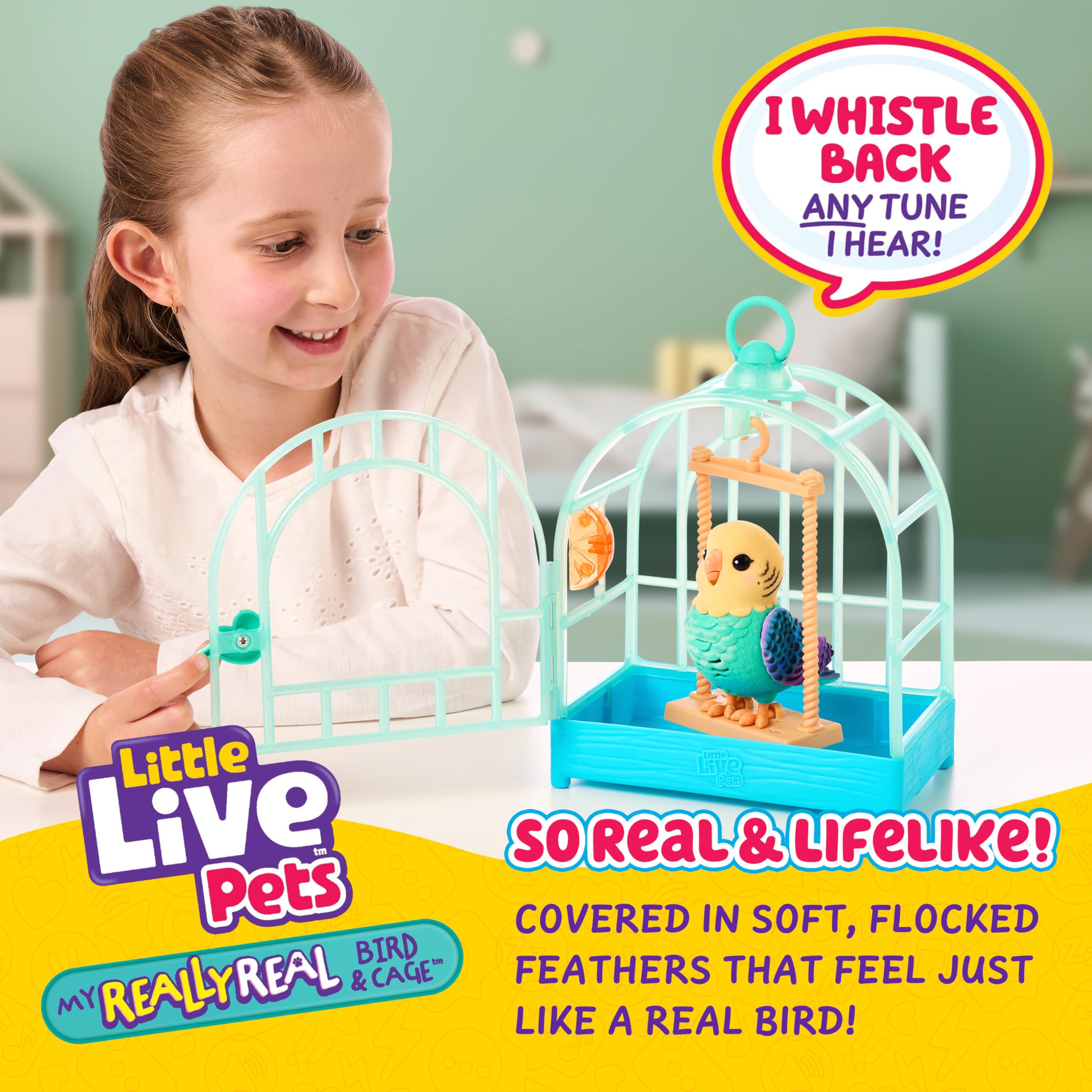 Little Live Pets My Really Real Talking Bird Toy & Cage - Indie, Interactive Voice Repeating Toy, 20+ Sounds & Reactions, Talking Toys for Kids 5-7