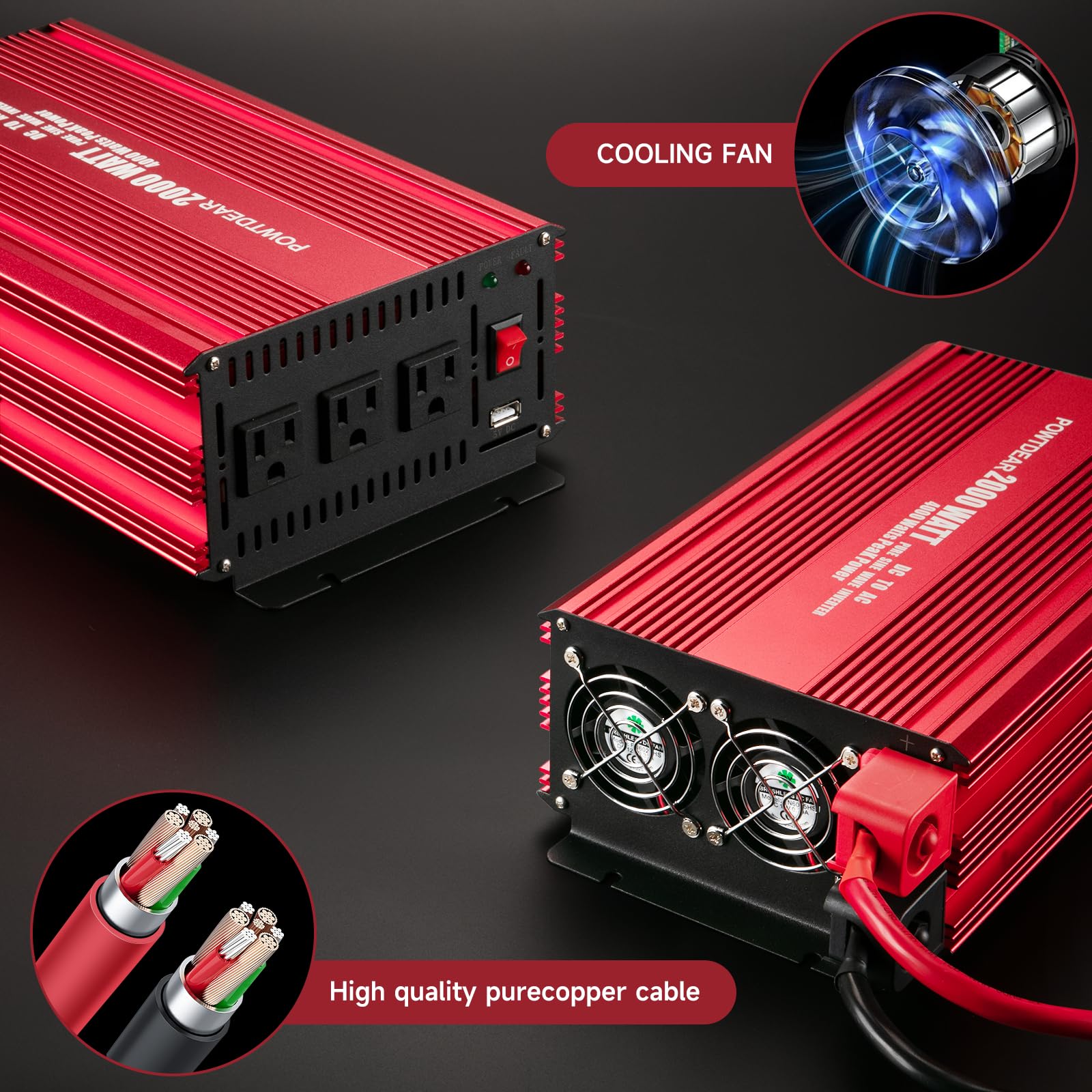 800W Modified Sine Wave Power Inverter,Peak 1600 Watt, Car 12V DC To 110V AC Converter 4x2.4A