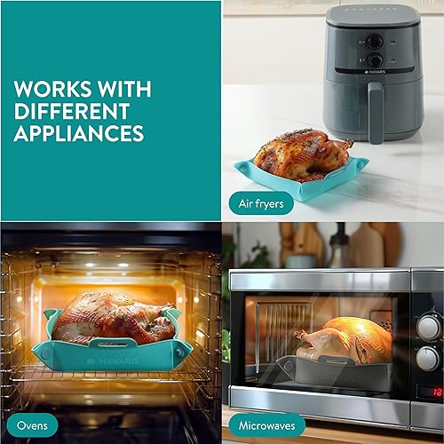 Miniatura 9 de Navaris Forros de silicona para freidora de aire (juego de 2)  Forro reutilizable con diseño plegable 10.6 in x 2.4 in (10.6 x 2.4 pulgadas)