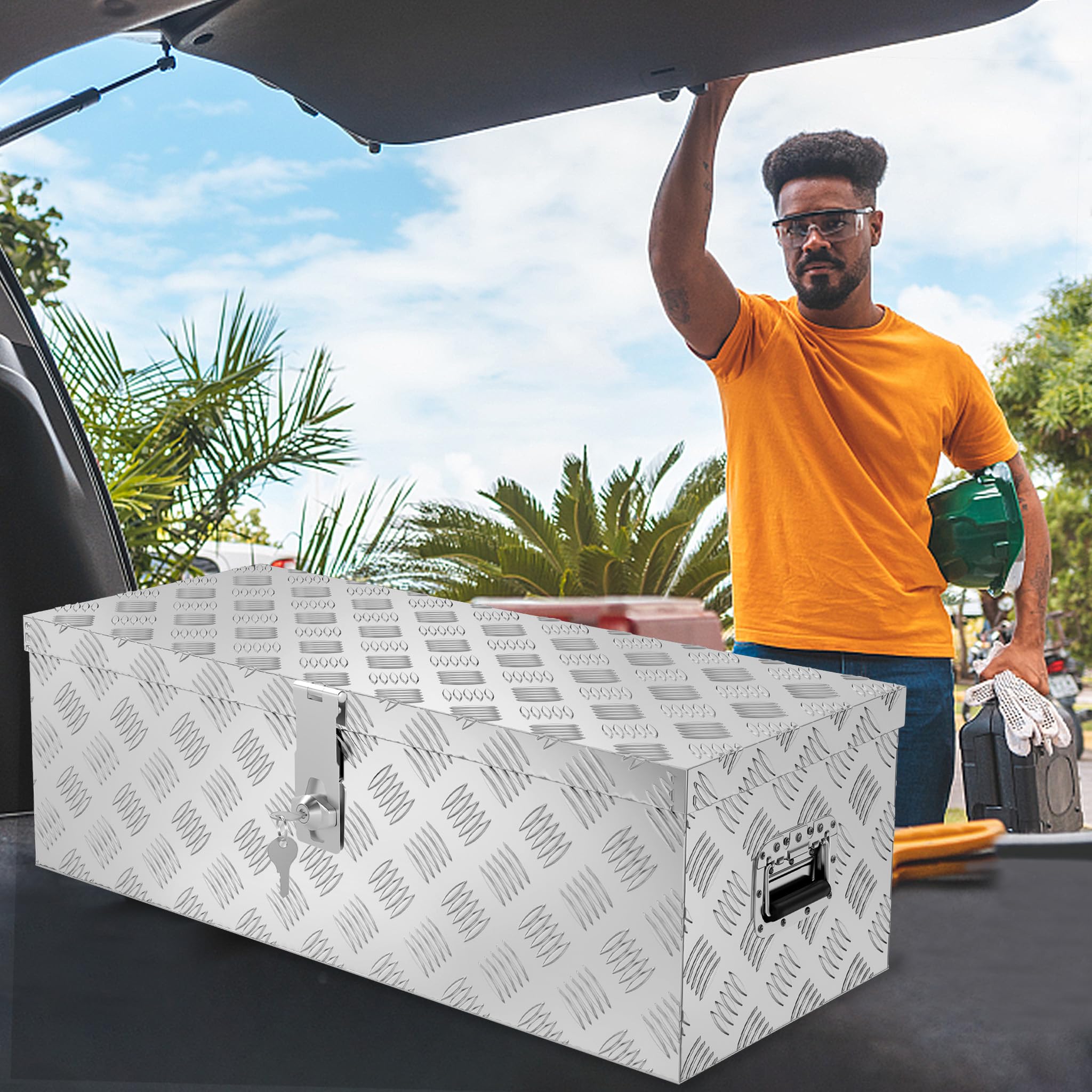 ACXIN Caja de almacenamiento de aluminio 800x220x225 mm, caja de herramientas de aluminio con cerradura y 2 llaves, robusta caja de timón con cerradura para el remolque, estable e impermeable (plata)