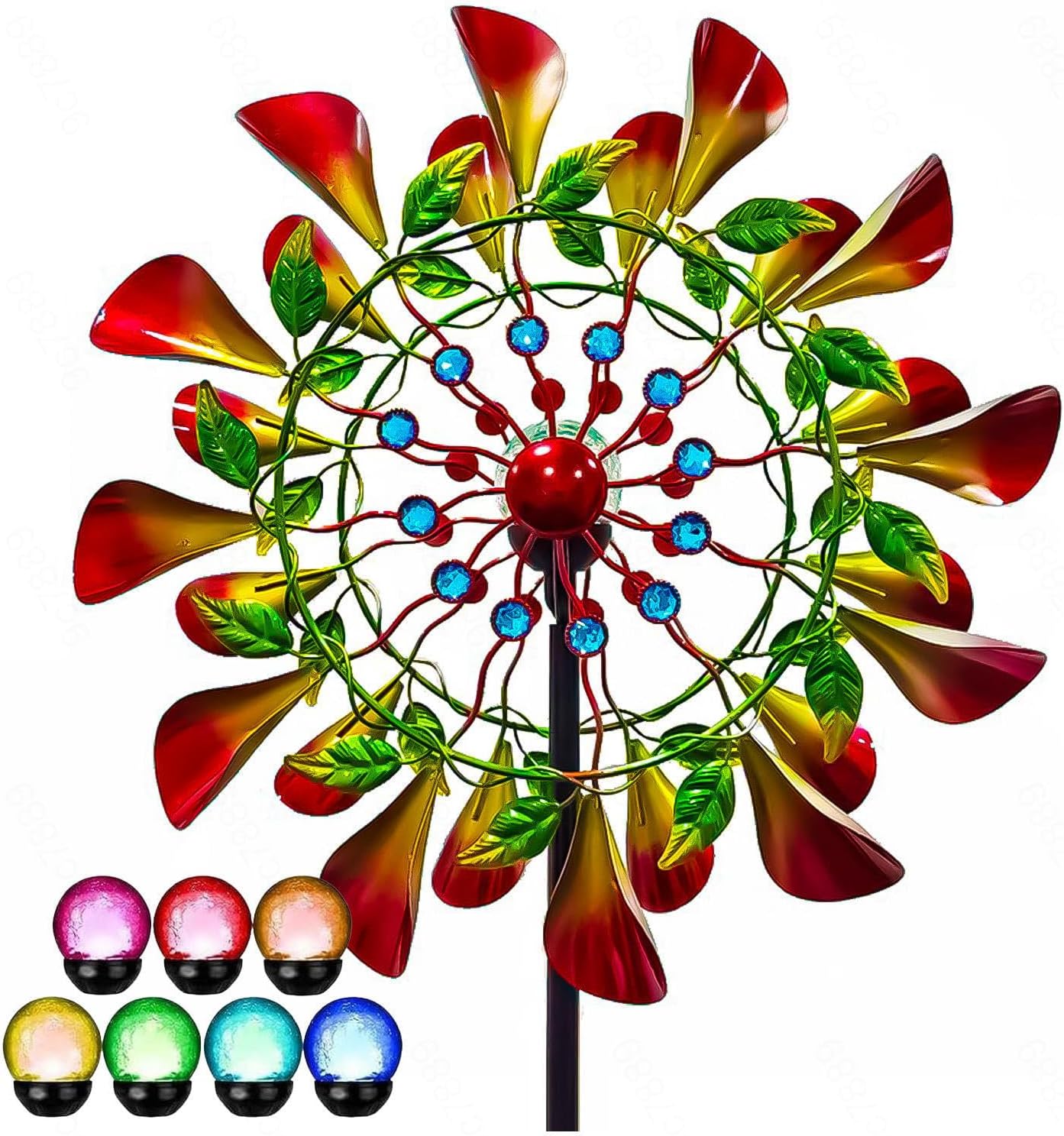 83in Wind Spinners Outdoor Metal Solar Powered Glass Ball with Kinetic Garden Decor Wind Spinners