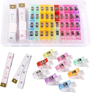 VooGenzek 40 Piezas 3.6x1x1.5 cm Clips de Costura, Plástico Craft Clips, Sewing Clips, Pinzas para Acolchar, con 2 Piezas 150cm Cinta Métrica, para Costura, Quilting, Crafting