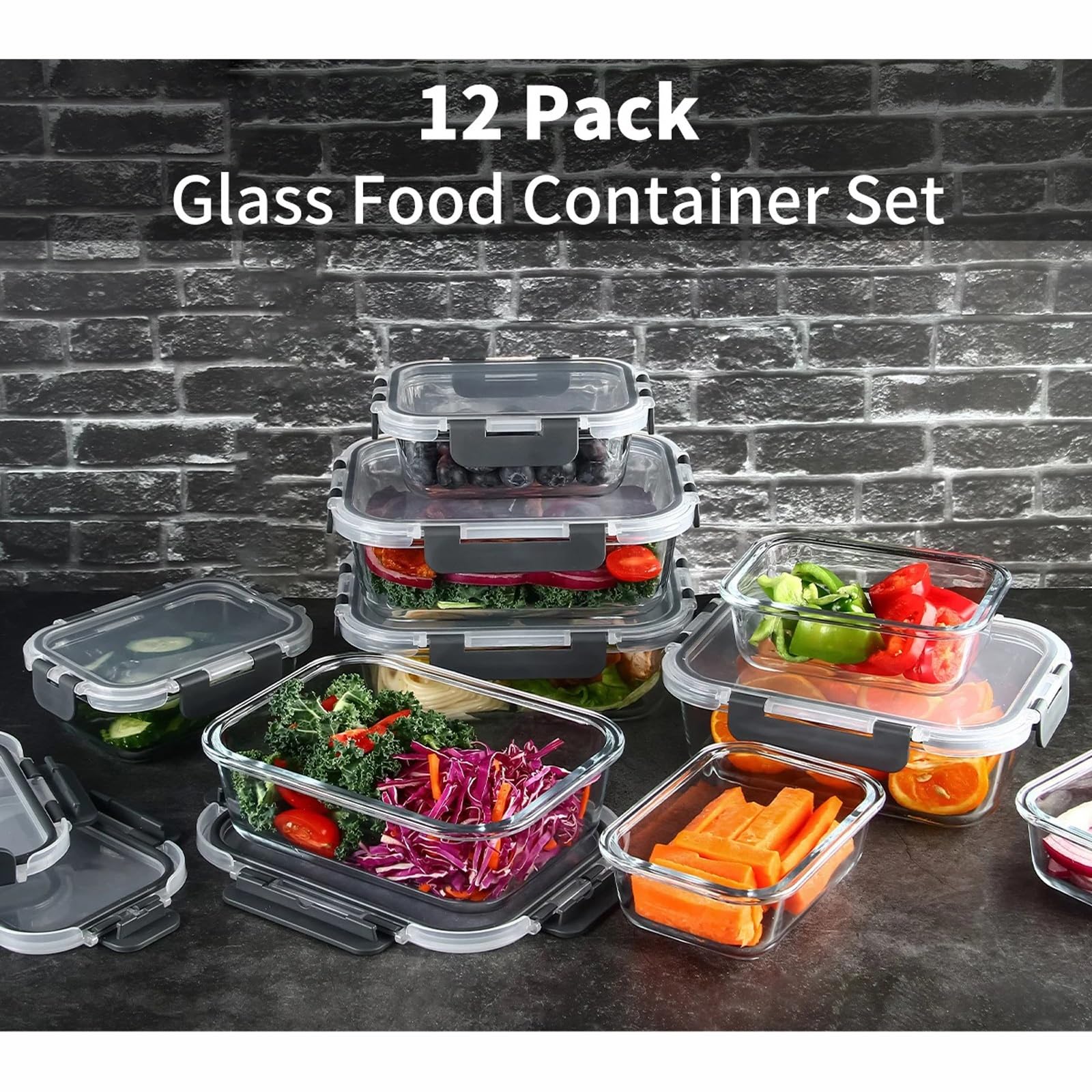 BPA-freie Glasbehälter für die Zubereitung von Mahlzeiten, 12 Stück, mit Deckel, auslaufsicher, ideal für Mahlzeiten, gefriergeeignet, mikrowellengeeignet, Blau