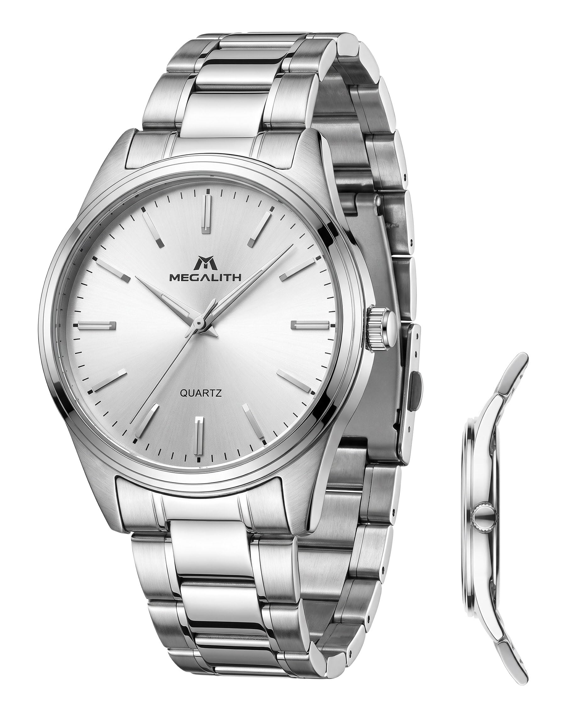 MEGALITH Mens Silver Watches Dress: Slim Luxury Wrist Watch Minimalist Dial