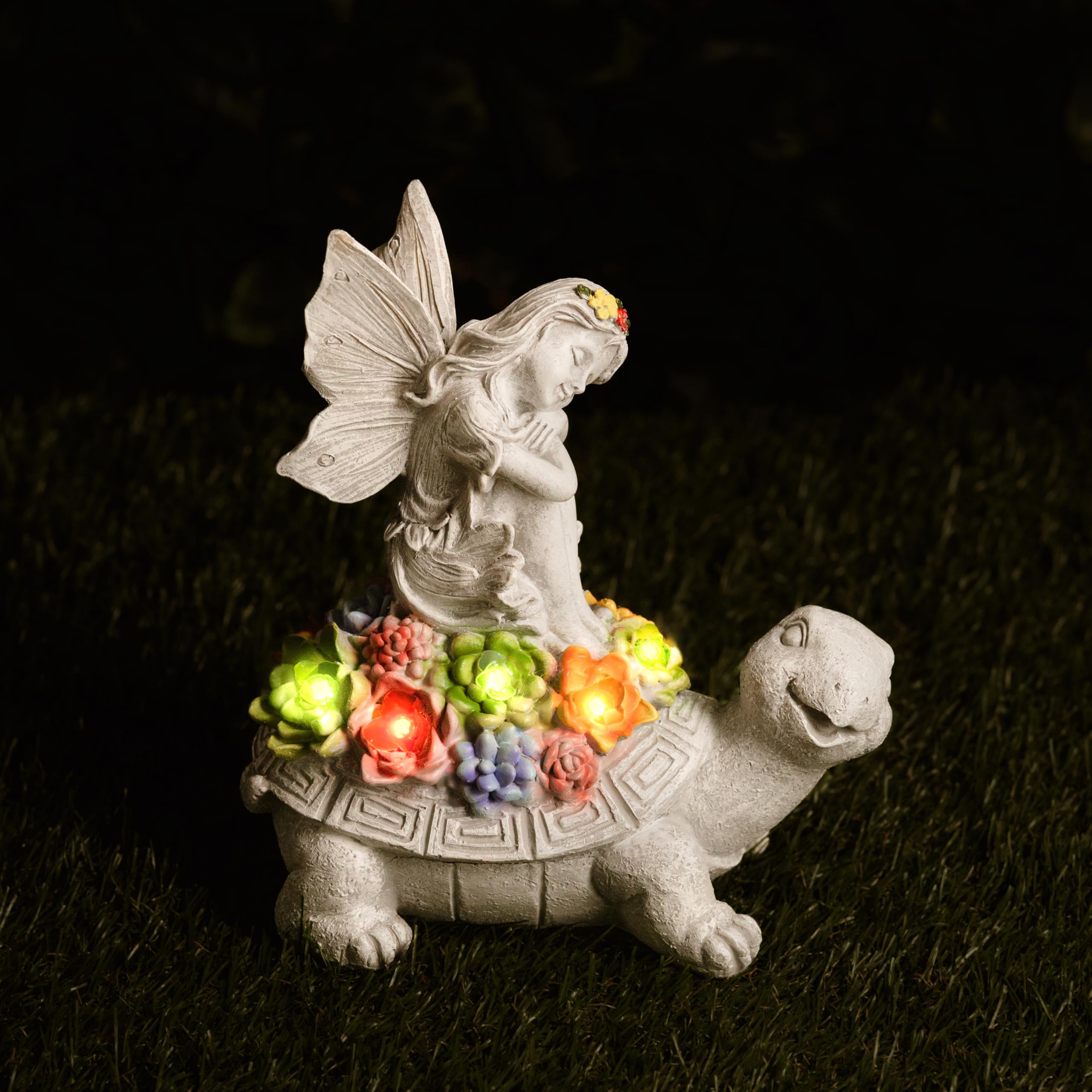 Garden Mile Multicolor Solar Turtle Fairy Statue Garden Ornaments, Outdoor Decoration Led Solar Lights Faux Succulent Plant For Patio, Balcony And Lawn Garden Tortoise Figurine Decor Gardening Gift