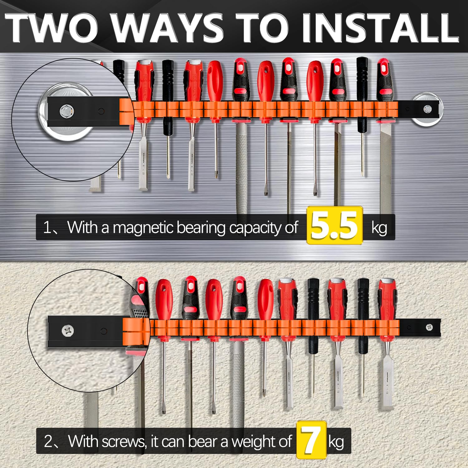 3-H Magnetic Screwdriver Holder,Magnetic Tool Holder Strip,Space Saving Tool Organizer Rack,Tool Magnet Bar for Workshop Garage Home - Image 2