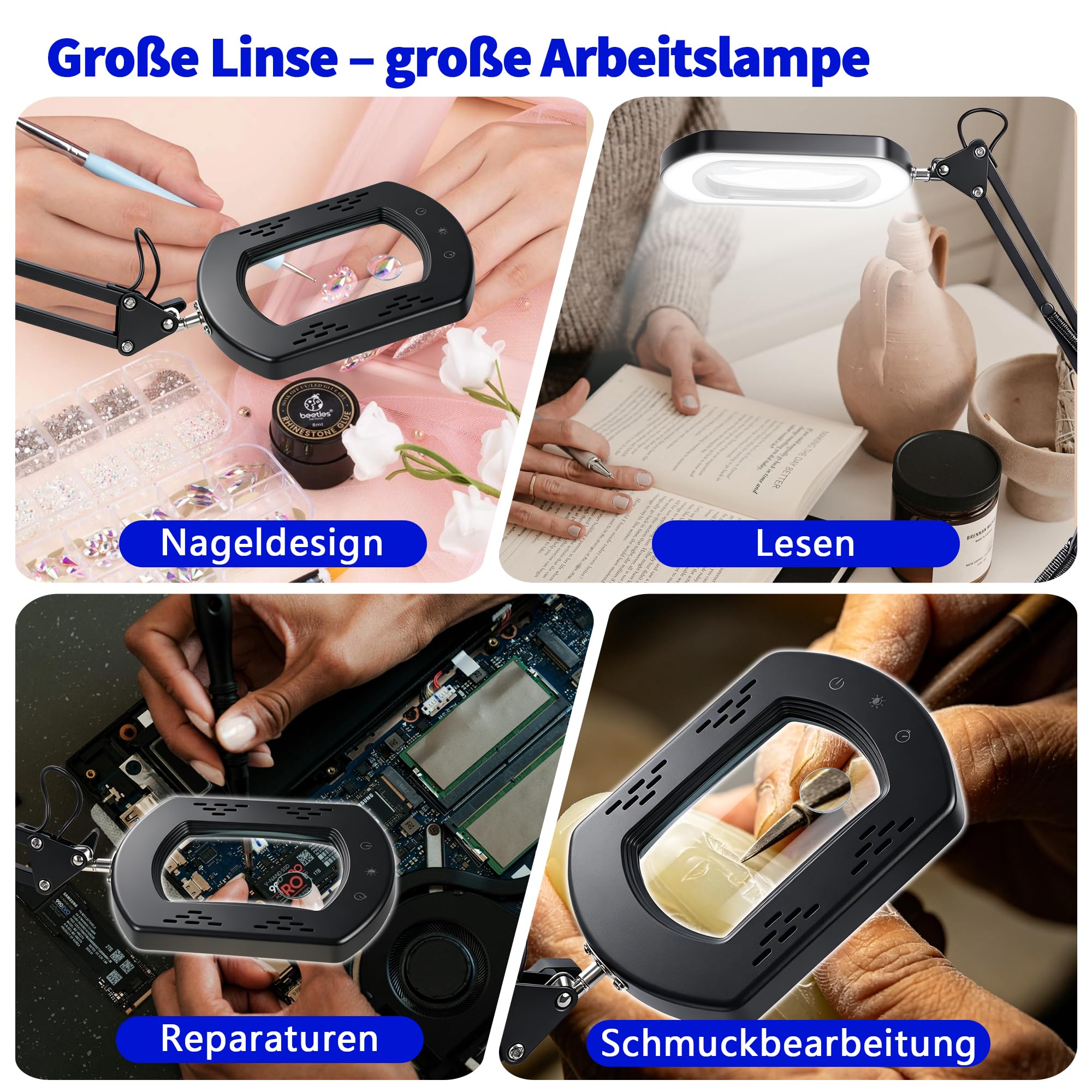 30X/10X Doppellinsen-Lupe mit Licht