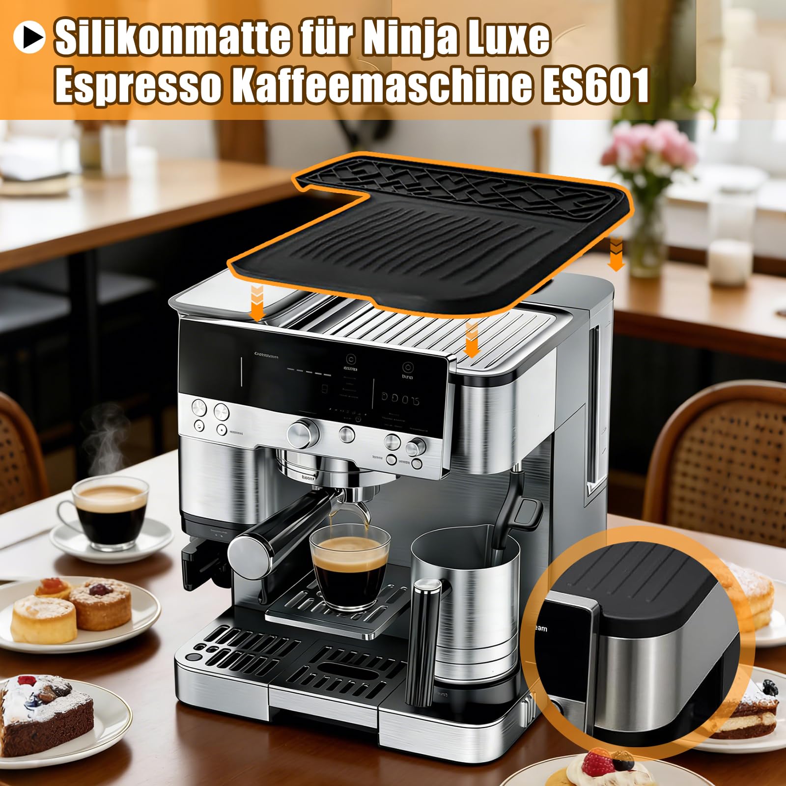 Tappetino in silicone per Ninja Luxe Café ES601EU/ES701EU, tappetino antiscivolo, protegge le superfici, tappetino in silicone, antigraffio, impermeabile, resistente al calore, per macchina da caffè