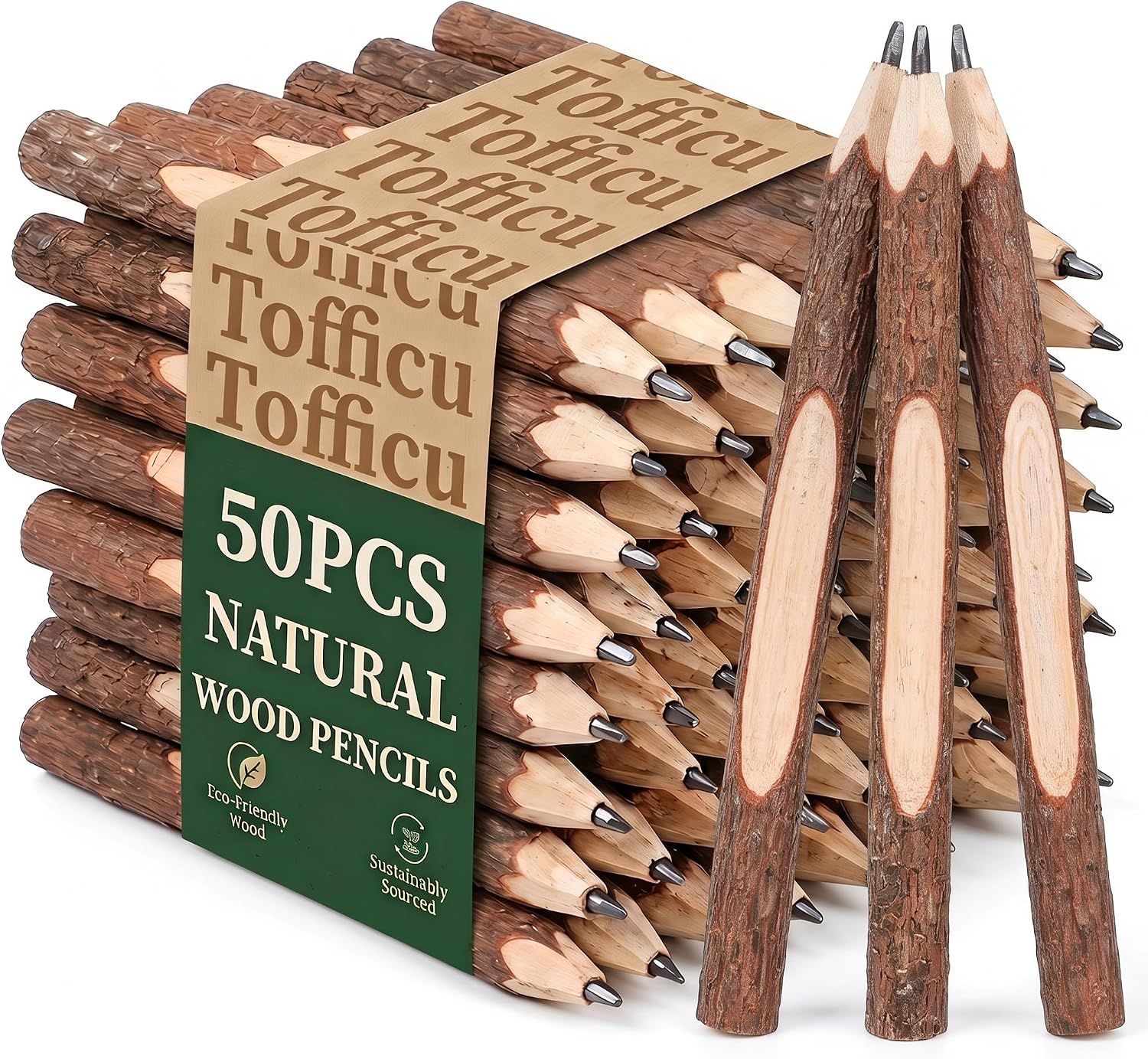 Tofficu 50 Pcs Wooden Pencil, Wood Graphite Wooden Tree Rustic Twig Pencils for Kids, Tree Bark Pencils, Woodland Baby Shower Decorations Log Short Drawing Tool Child