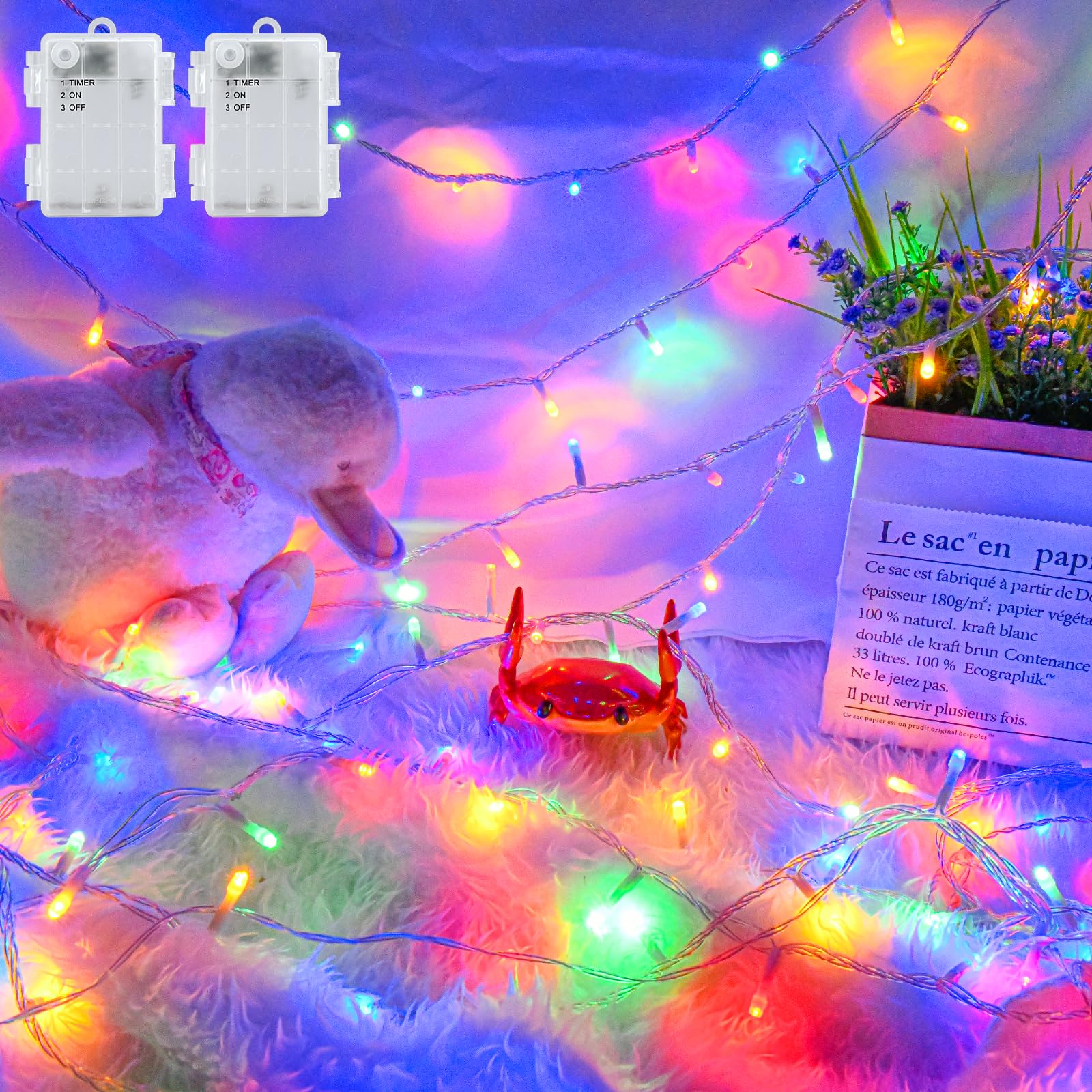 Christmas String Lights Outdoor Waterproof 9.8ft 30 LED, Muliticolor Fairy Lights Battery Operated with Timer Clear Wire for Indoor & Outdoor Christmas Decorations Garland Party Garden 2 Packs