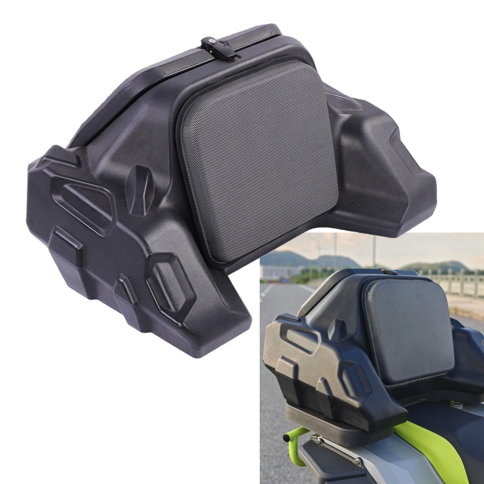 Cocoarm Caja de Almacenamiento Trasera para ATV de 70 litros, Caja de Carga Trasera Impermeable con Cerradura ABS con Respaldo Acolchado, Soporte para Bastidor de Tubos, Almacenamiento a Prueba de