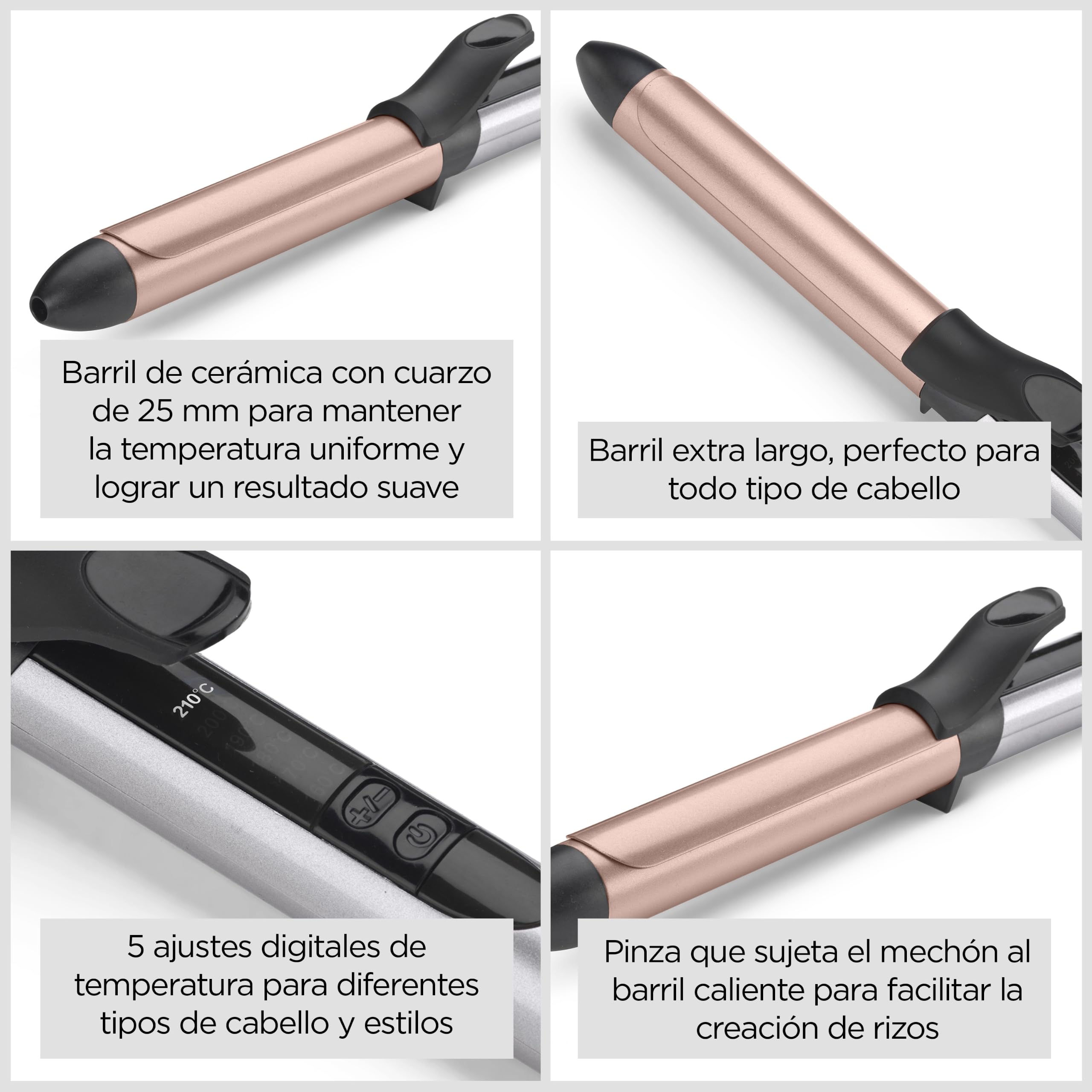 BaByliss Cosmos Rizador de Pelo 25 mm para Ondas y Rizos | Barril cerámico, 6 temperaturas, calentamiento rápido, barril extralargo, apagado automático, alfombrilla