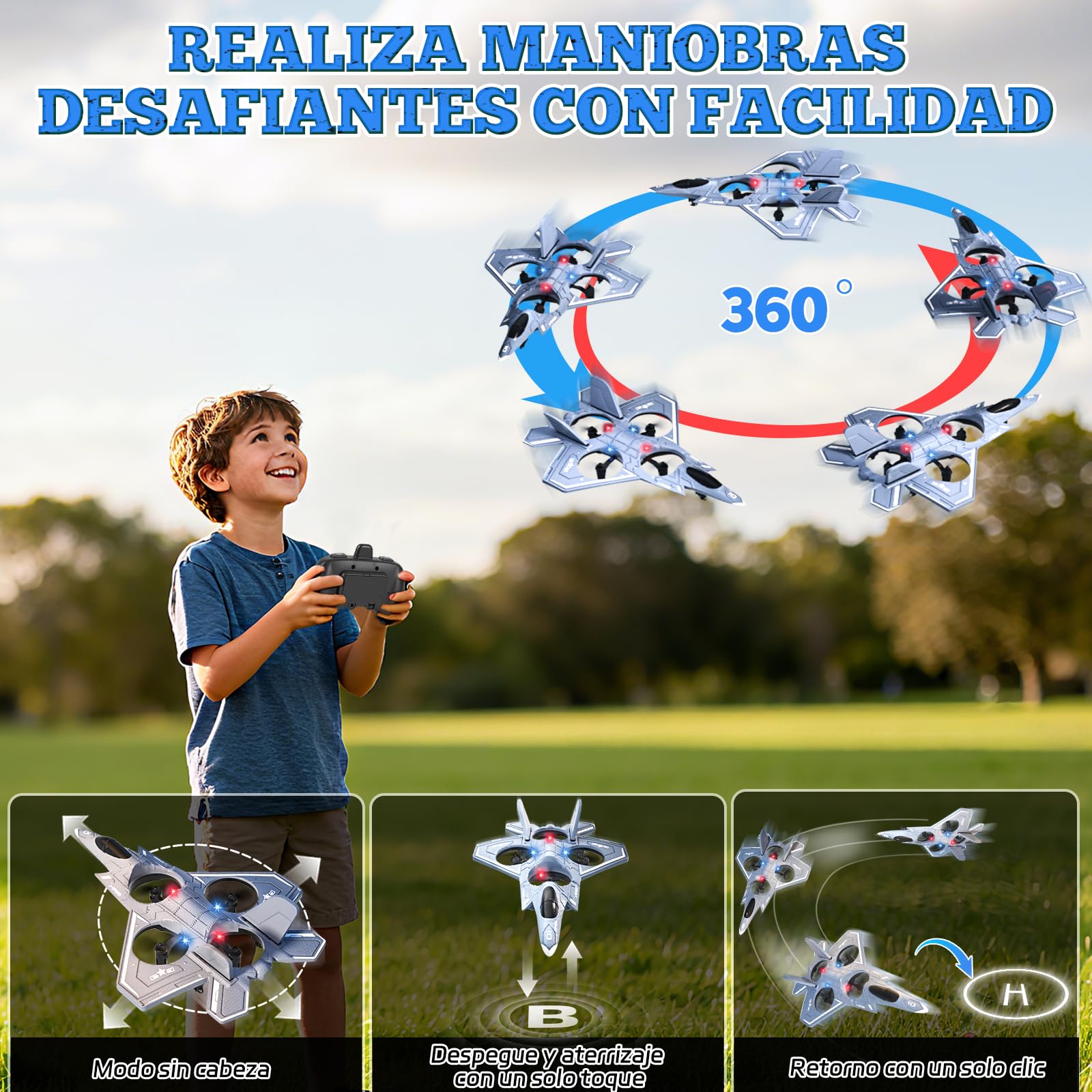 Charmofun Avión Teledirigido, 2.4GHz Avión RC Aviones Radiocontrol Niño- Luz, 360° Giro, Mantenimiento Altitud, Modo Sin Cabeza, Acrobacia, Modelo Aviones Avion Juguete Niños Principiantes