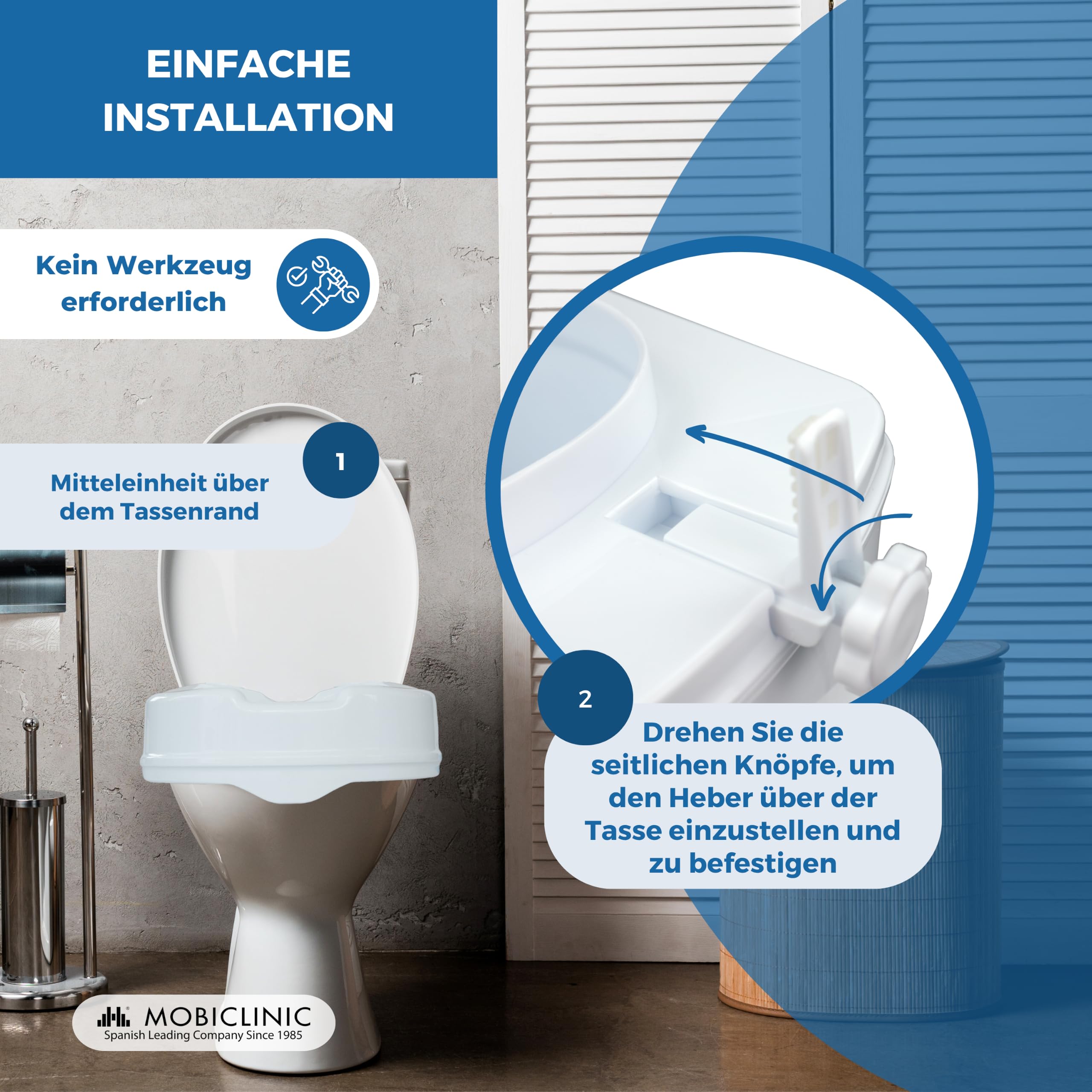Mobiclinic®, Toilettensitzerhöhung, 10 cm Höhe, Europäische Marke, Wc sitzerhöhung, Toilettenaufsatz für senioren, Extra stabile, Farbe weiß, Titan