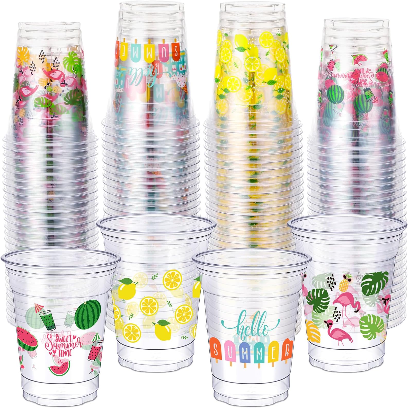 Hushee 60 Pcs Tropical Plastic Cups 16 oz Hawaiian Luau