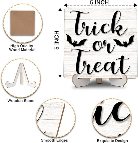 Miniatura 2 de Decoración de mesa de Halloween, placa de madera de truco o trato con soporte, letrero de madera decorativo de murciélago para el hogar, oficina,