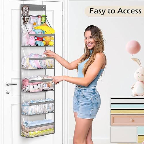Miniatura 6 de MISSLO Organizador de PVC transparente para colgar sobre la puerta, con 5 bolsillos grandes y 3 bolsas de plástico superiores para despensa, baño,
