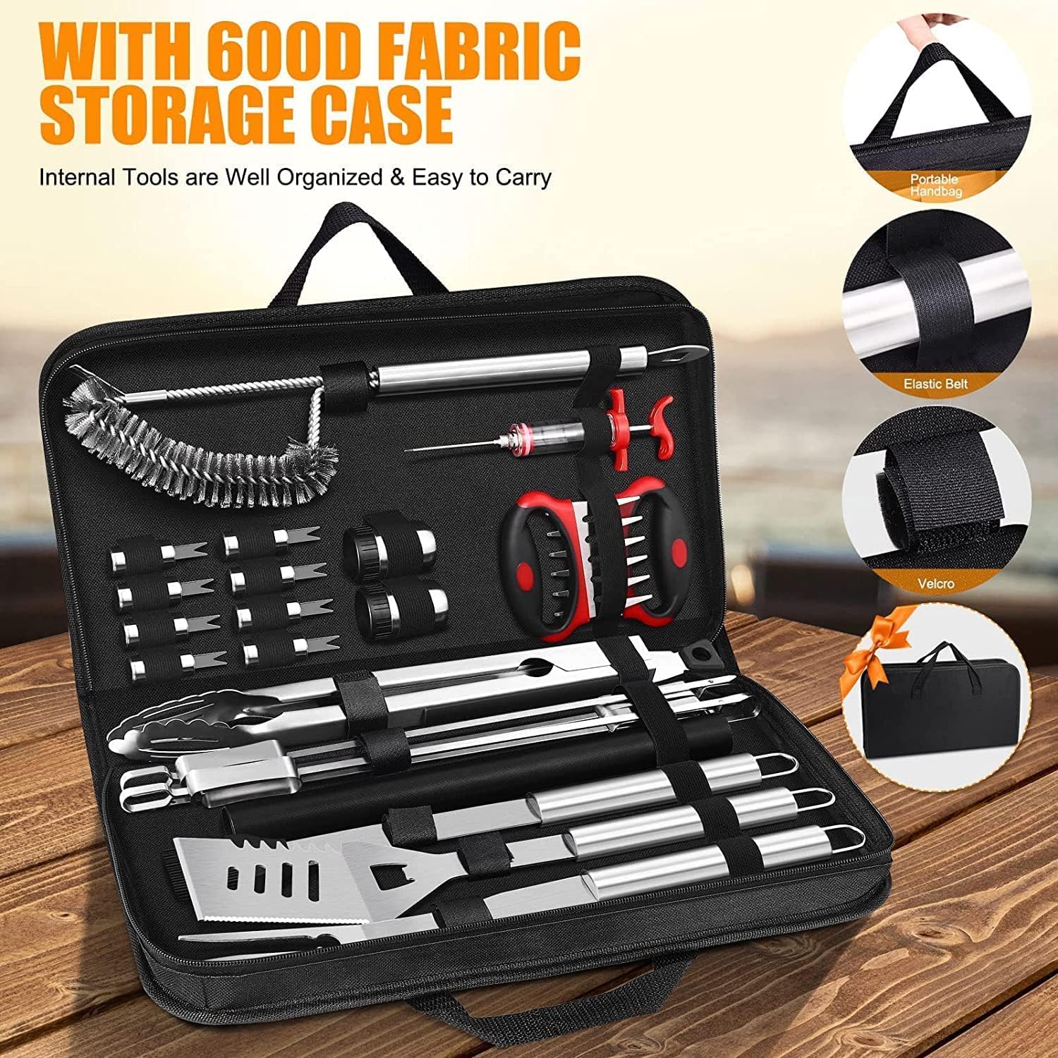 Grill Accessories BBQ Grilling Set: 25Pcs Heavy Duty Smoker Barbecue Tools Kit Fork Spatula Utensils Sturdy Professional Grilling Equipment for Man Dad Father Husband Outdoor Grilltool Barbecuing : Patio, Lawn & Garden