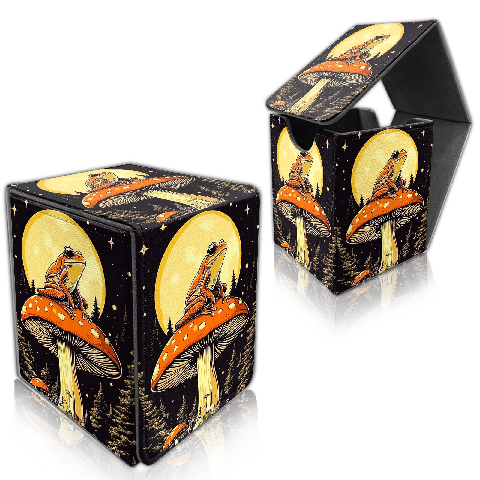 DISUOFEART for MTG Deck Box, Trading Card Storage Case Holds 100+ Sleeved Cards, Moonlit Frog on Mushroom Magnetic Closure Durable Deck Holder for Magic The Gathering, TCG & Commander