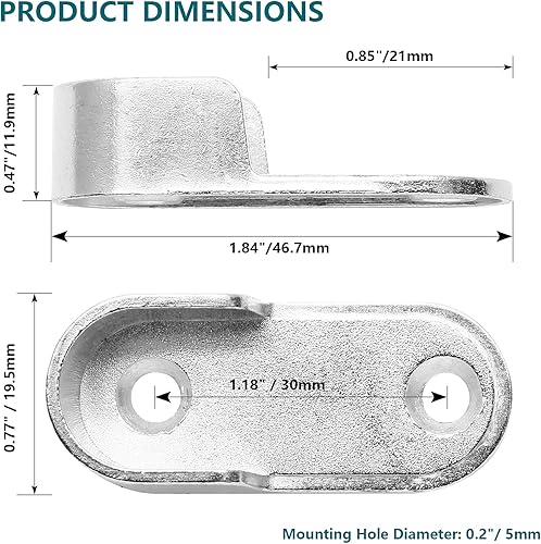 Miniatura 3 de Paquete de 12 soportes ovalados para barra de armario con 2 agujeros de montaje, soportes de barra de soporte de armario aptos para varillas