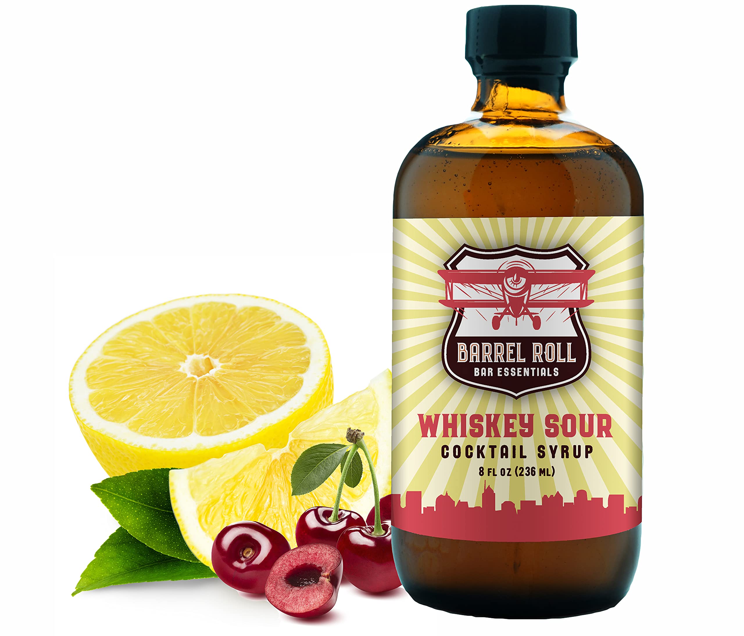 Barrel Roll Bar Essentials Cocktail Mixers - Whiskey Sour Cocktail Mix - All-Natural Whiskey Sour Drink Mix - USA Handcrafted Cocktail Syrups - Small Batch Cocktail Bitters w/ Cane Sugar - 8 Ounce