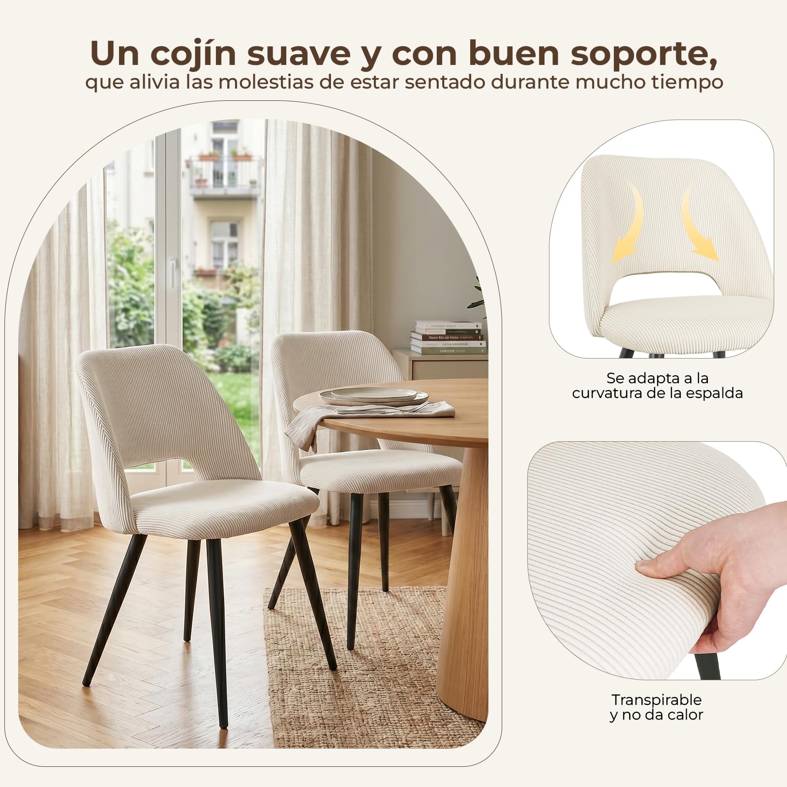Sillas de Comedor Pack 4,Sillas de Cocina de Pana,Beige