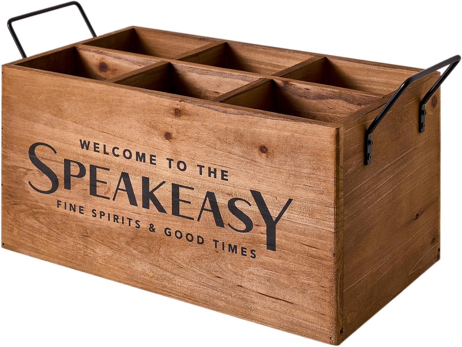 American Art Decor The Speakeasy Wood Crate Bottle Holder with Metal Handles