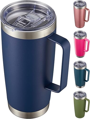 Miniatura 6 de CIVAGO Vaso de 20 onzas con tapa y popote, taza de café de viaje aislada con asa, vaso de café al vacío de acero inoxidable de doble pared, taza de