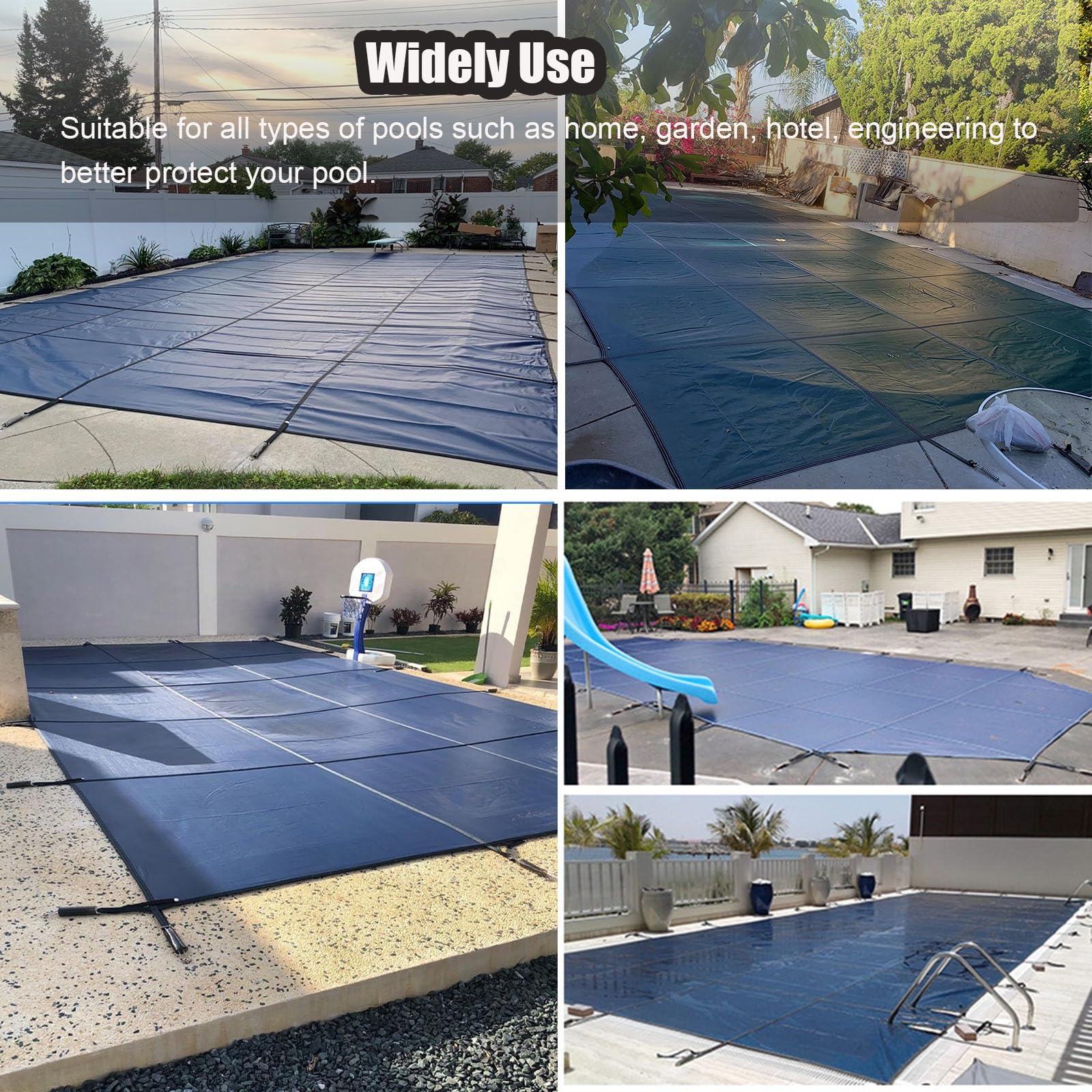 Cobertor Piscina Cubierta Funda Cubiertas de seguridad para piscinas elevadas, cubierta de malla de polipropileno para piscinas de invierno al aire libre para la protección de niños y mascotas con tod