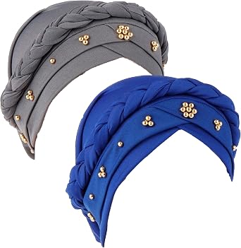 Qianmome Islamic Prayer Turban Hats Muslim Turban Inclusive Cap Women Double Color Hijab Braids Caps