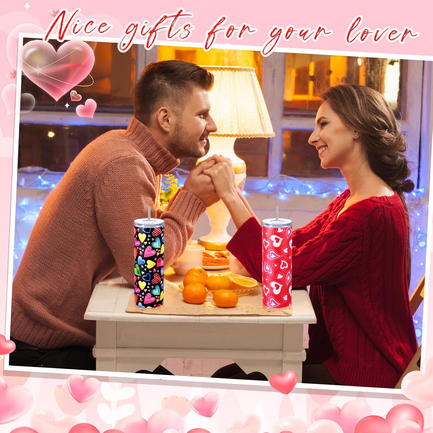 Zopeal 2 Pieces Valentine's Day Gift for Women Red Heart Tumbler Cups for Girlfriend Wife Anniversary 20 Oz Stainless Steel Double Wall Insulated Coffee Mug Water Bottle with Lid Straw and Brush - Image 4