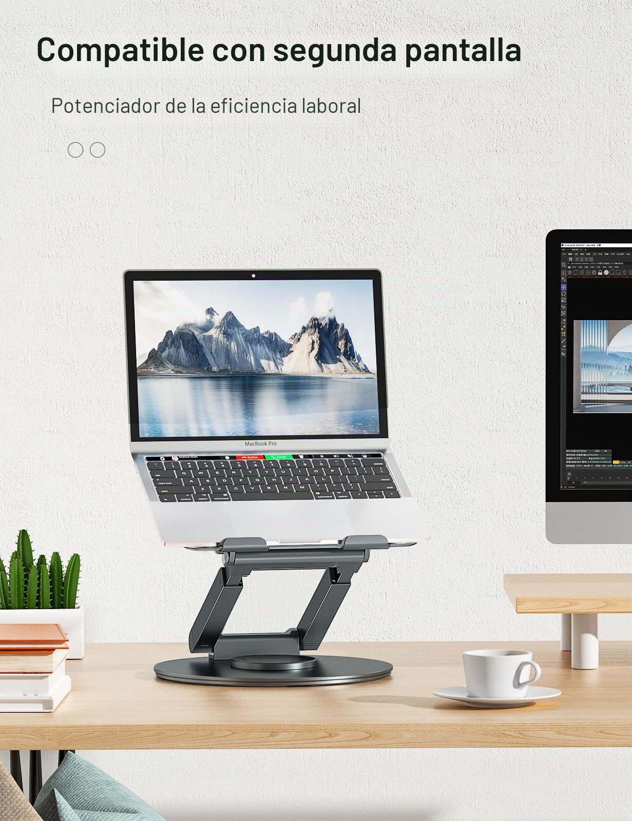 tounee Soporte Portátil Altura Ajustable de hasta 21 Pulgadas, Soporte Ergonómico Ordenador Portátil con Base Giratoria de 360 Grados Laptop Stand Compatible con Todas Las Portátiles de 10-17", Gris