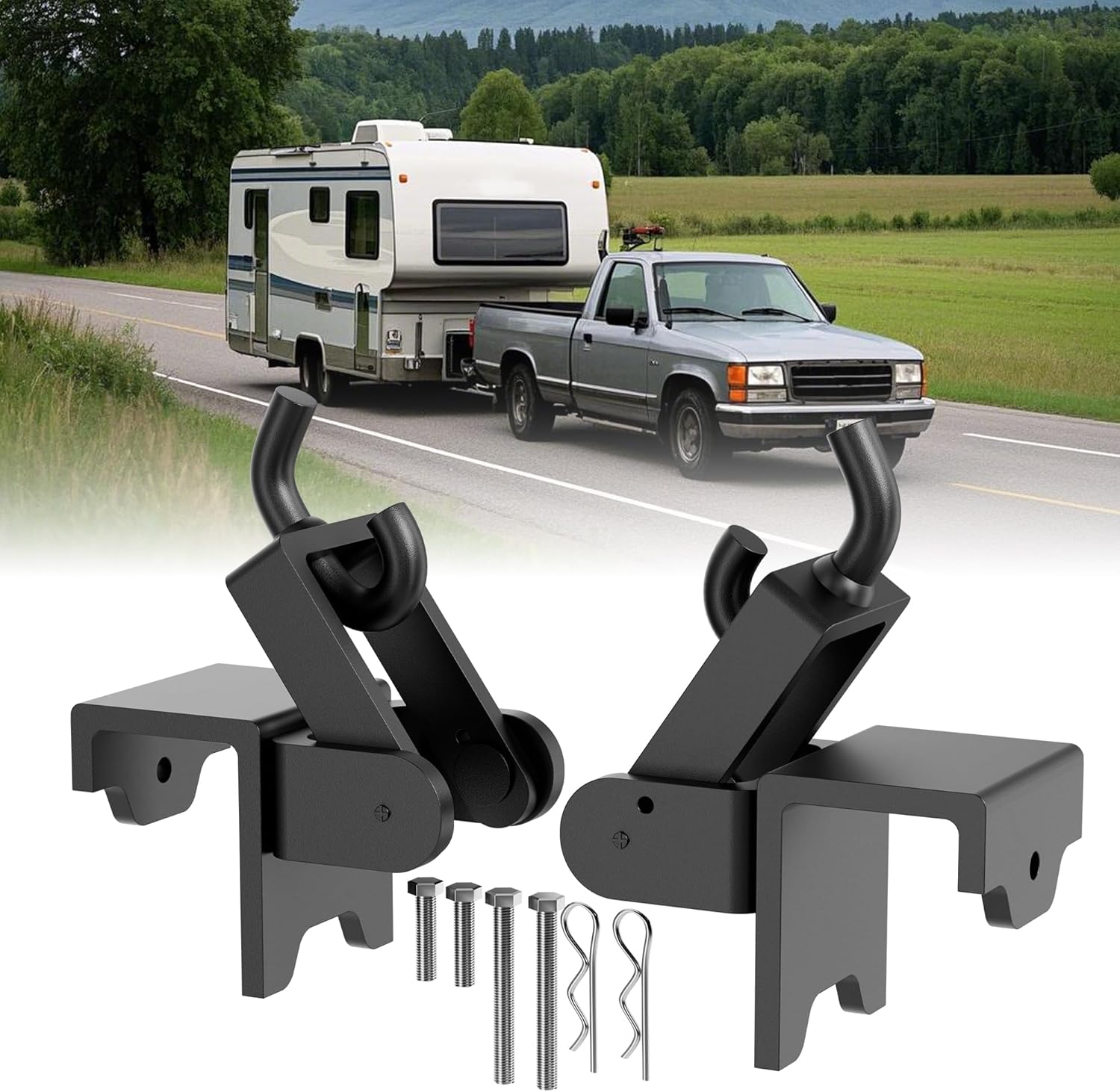 Heavy Duty Weight Distribution Hitch Hookup Brackets, Replacement Hitch Bracket with Black Powder Coating, Compatible with Most Trailers RVs Trucks Yachts Reduces Trailer Stress (2 pcs)