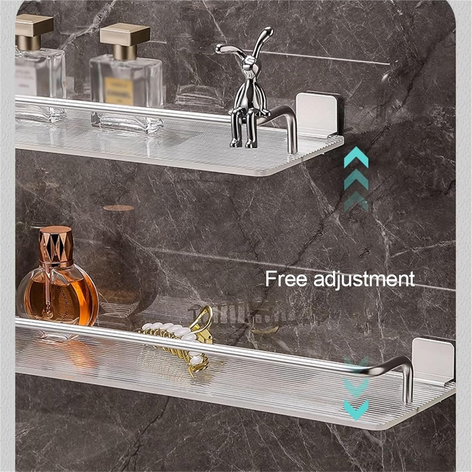 Acrylic Bathroom Shelves with Towel Bar Wall Mounted Drill-Free Shower Caddy Bathroom Shelf