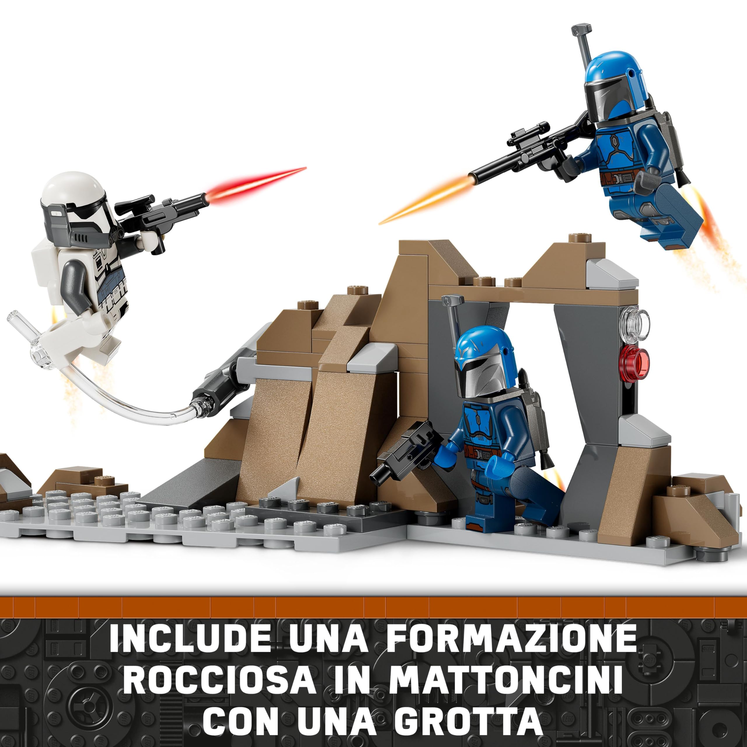 LEGO Star Wars Battle Pack Agguato su Mandalore, Gioco d'Avventura per Bambini e Bambine da 6 Anni in su con 4 Personaggi da The Mandalorian, Giocattolo con Armi, Jetpack e Grotta da Costruire 75373