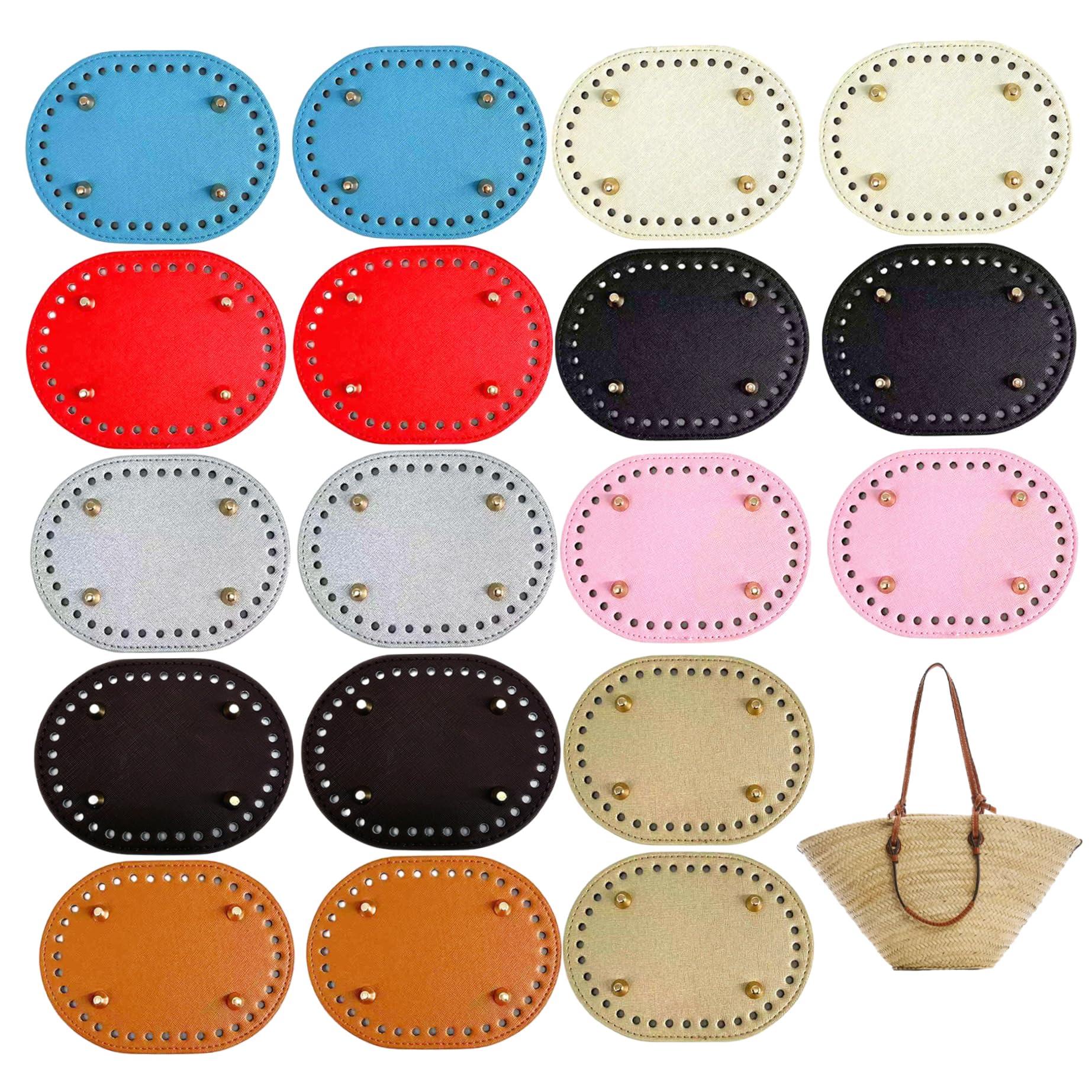 Bases para bolsos de crochet, 18 piezas de cuero ovaladas de 14.5x10 cm con remaches
