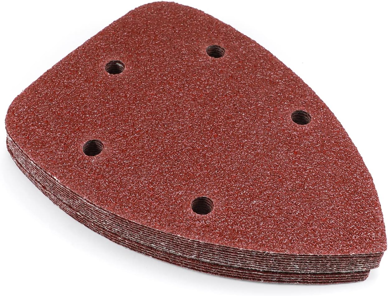 Utoolmart Detail Sander Sandpaper, Triangular Sanding Paper, Hook and Loop Sanding Pads, Triangle Oscillating Multi Tool, 40 Grits 5 Holes, 15pcs