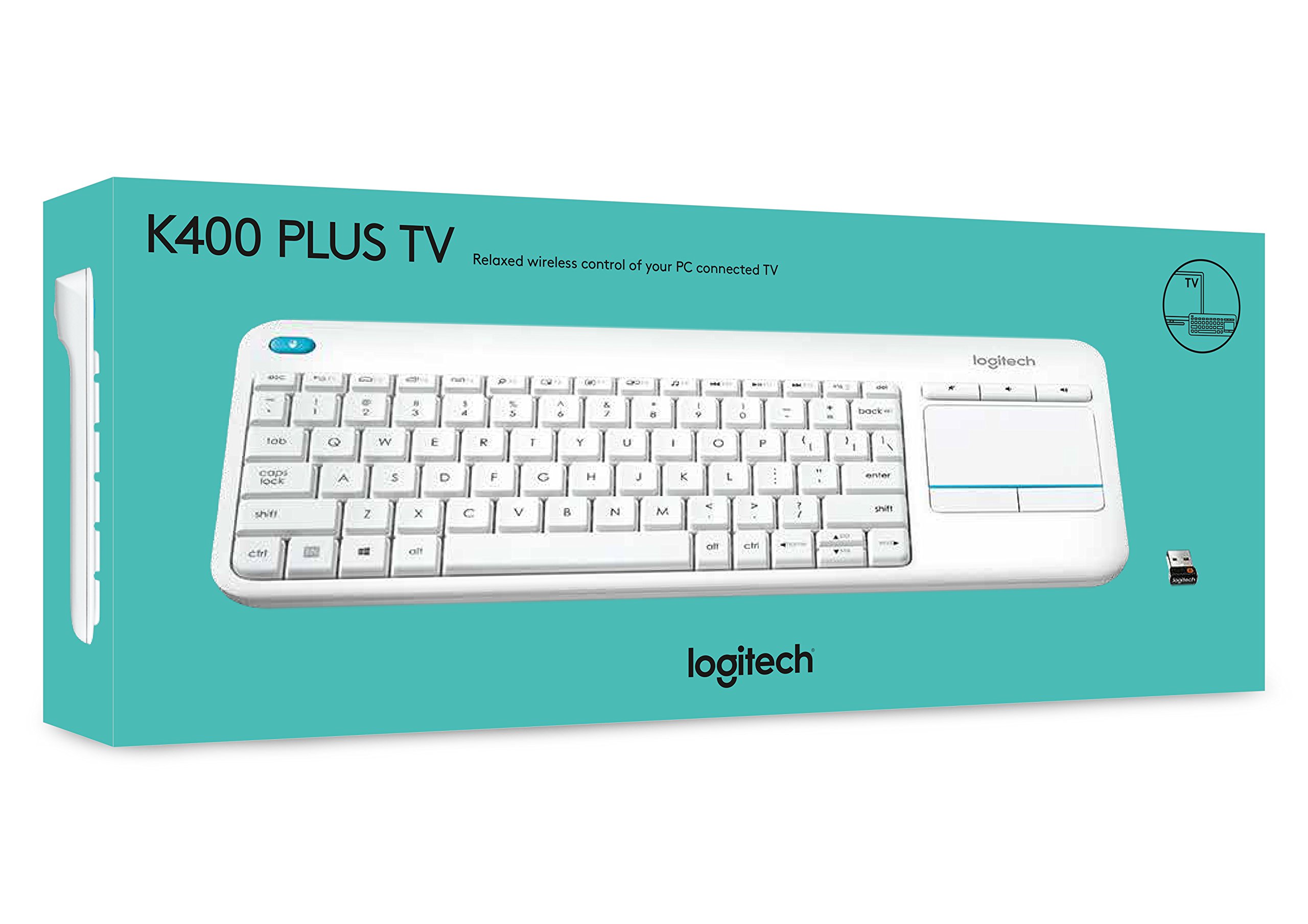 Logitech K400 Plus Kabellose Touch-TV-Tastatur mit integriertem Touchpad, Englishes QWERTY-Layout - Weiß