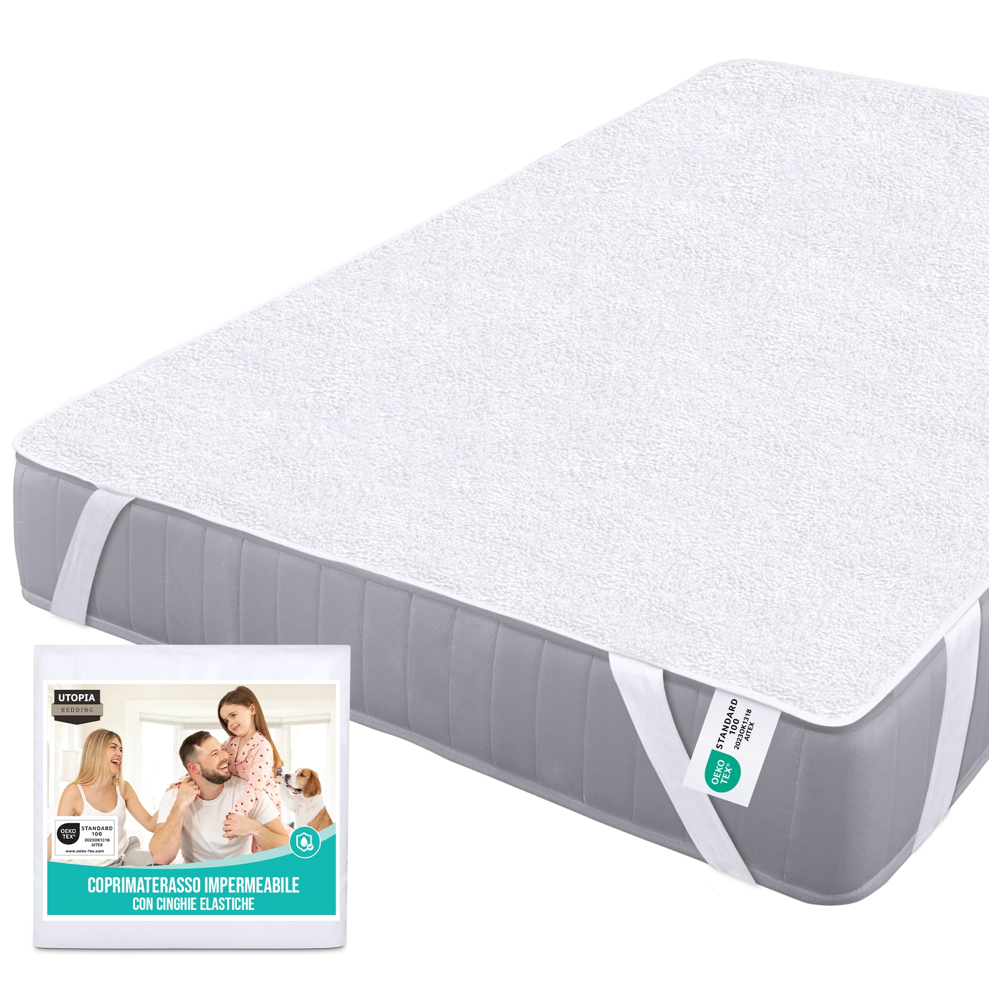 Utopia Bedding Coprimaterasso Matrimoniale Impermeabile 160 x 200 cm, 4 Angoli Elasticizzati, Certificato Oeko-Tex, Proteggi Materasso, Traspirante, Lavabile