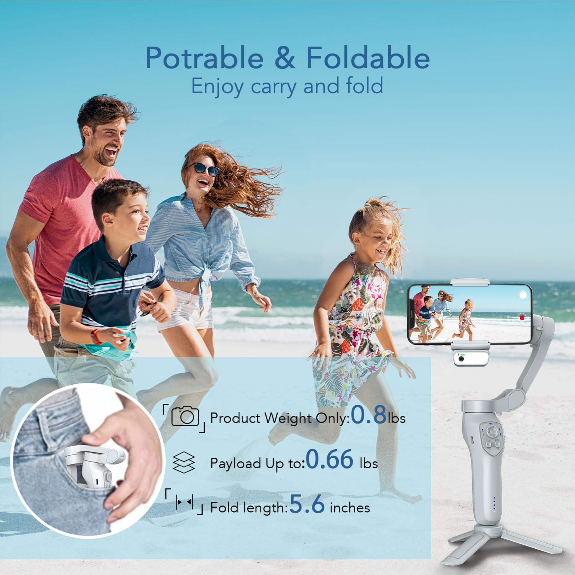 Estabilizador de cardán para smartphone, cardán de teléfono de 3 ejes con seguimiento activo magnético de IA, estabilizador de iPhone para grabación de video, cardán para Android y iPhone 15 Pro Max,