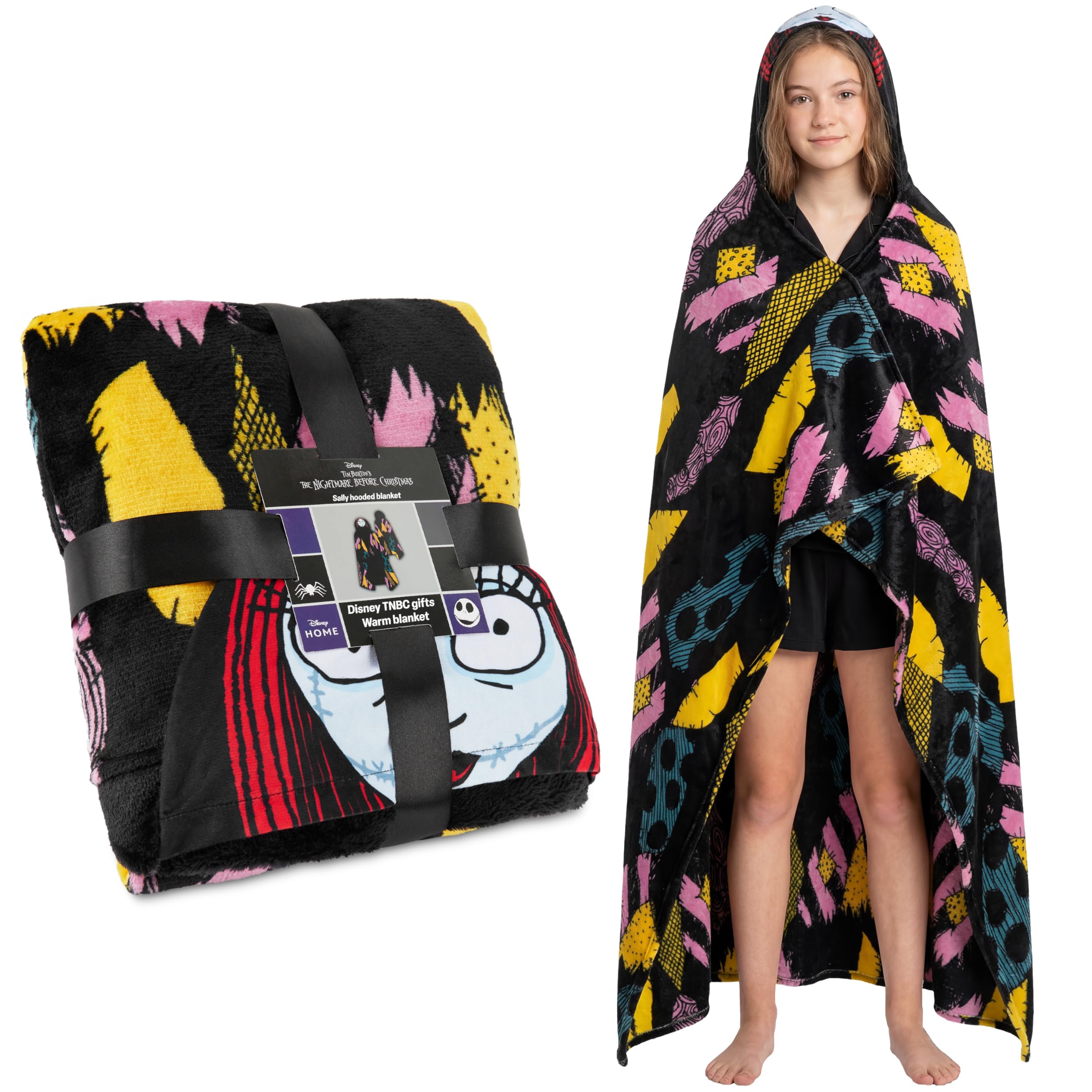 Get Trend Nightmare Before Christmas Wearable Blanket for Kids, Teens & Women, Soft Fleece Hooded Throw Blanket, Warm, Cosy & Lightweight Oversized Fleece Poncho (Black NBC)