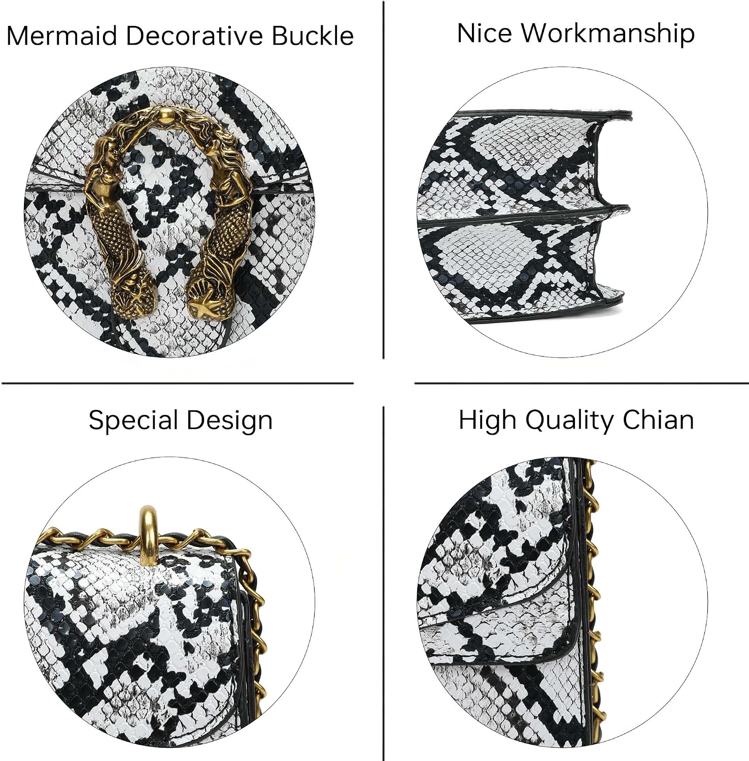 Snake Print Crossbody Purse Womens Snakeskin Leather Shoulder Bag with Chain Strap