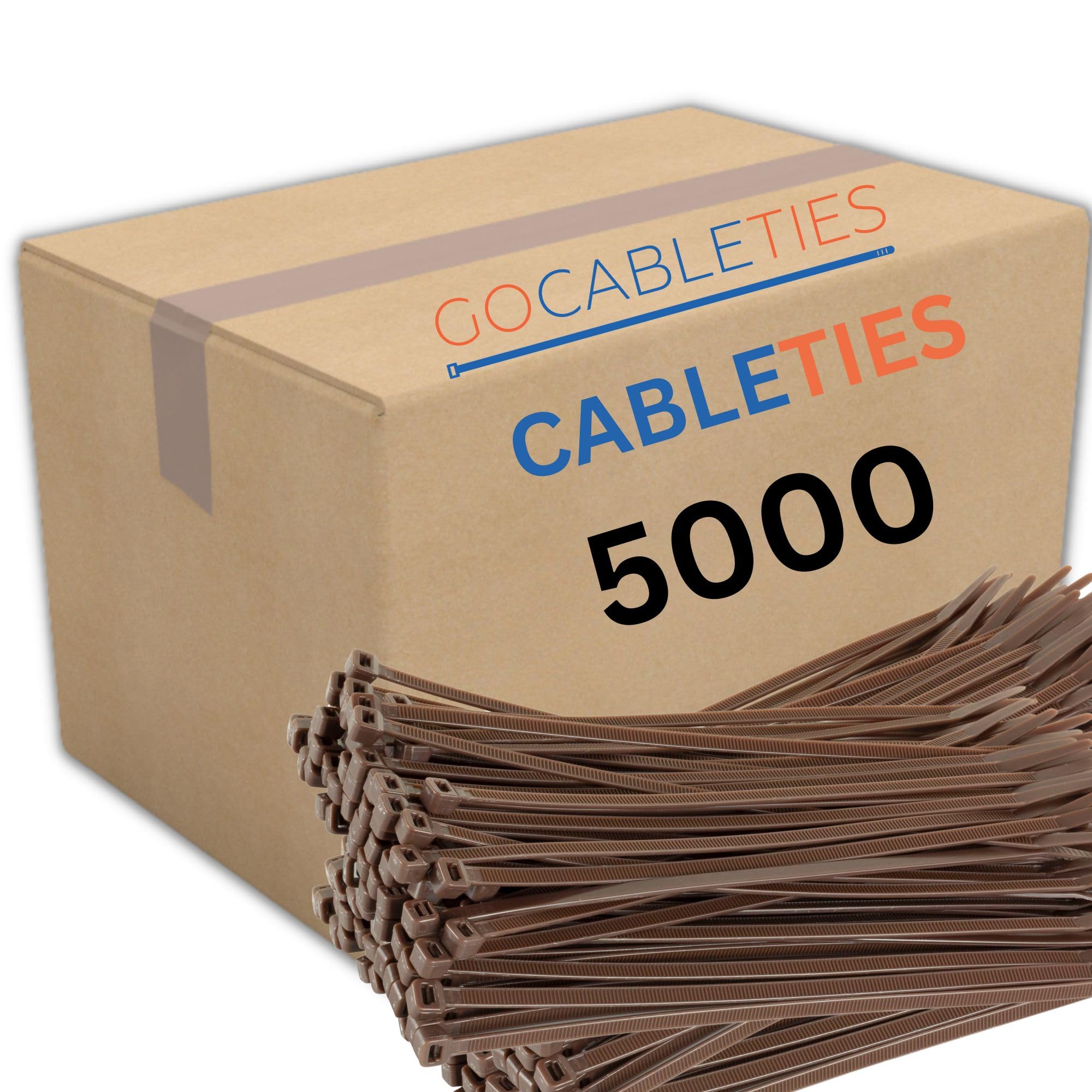 Gocableties Brown Cable Ties, 200mm x 4.8mm, Bulk Pack of 5000, 8” Premium Nylon Zip Ties, Multi-Purpose Plastic Tie Wraps, Secure Self-Locking Mechanism, for Home, Garden, Office and DIY